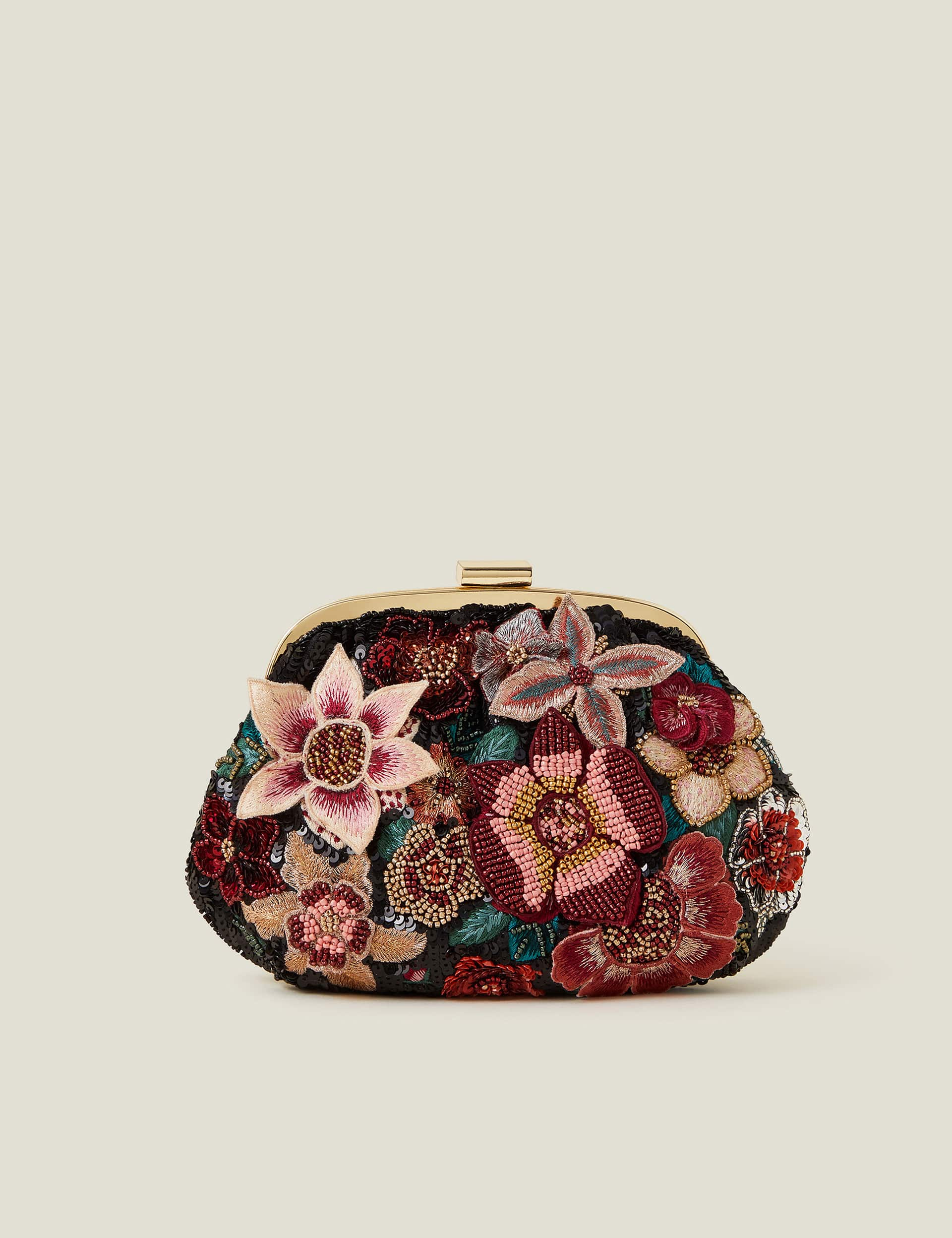 Accessorize Women's Cotton Rich Beaded Floral Clutch Bag - Multi, Multi