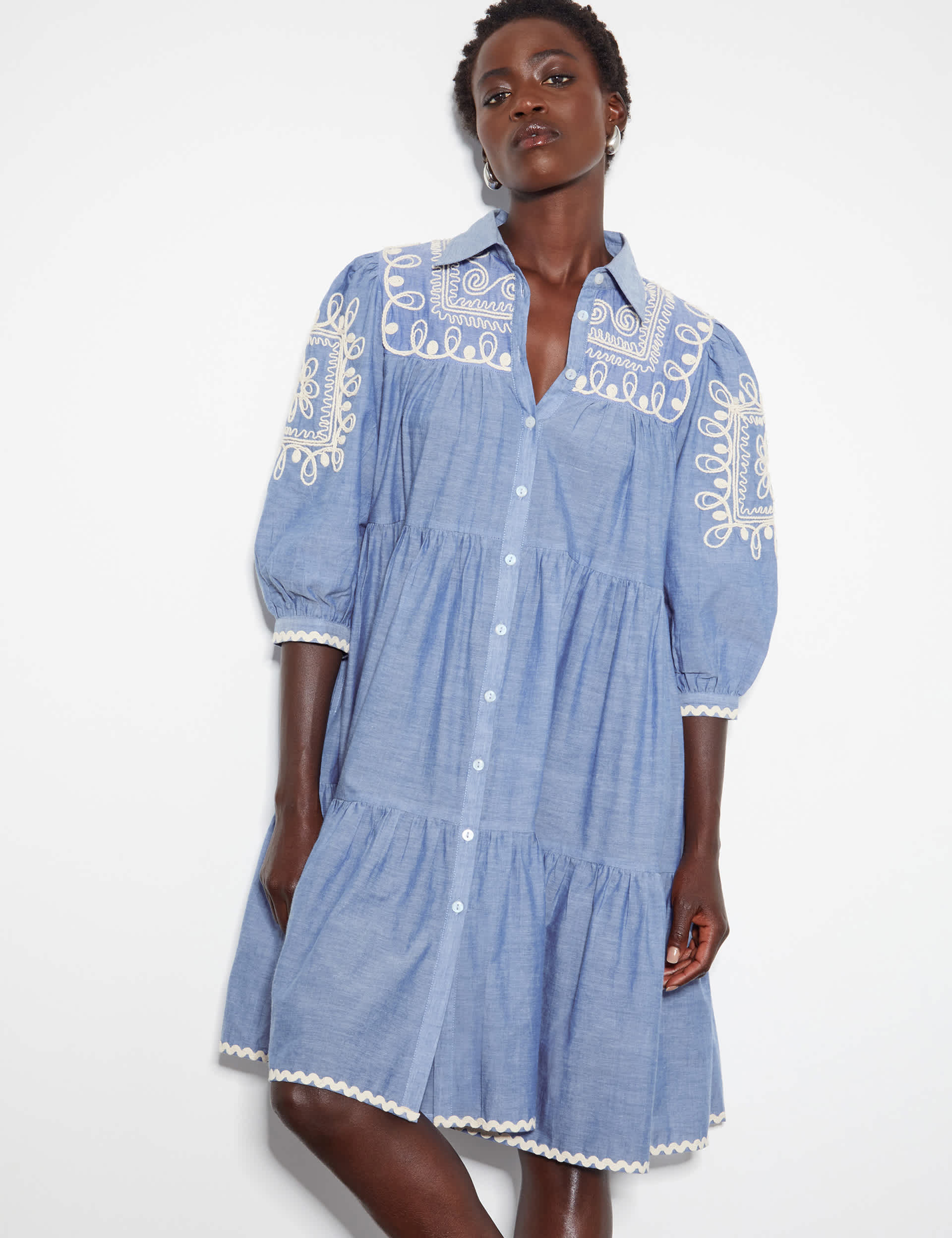 Monsoon Women's Pure Cotton Embroidered Shirt Dress