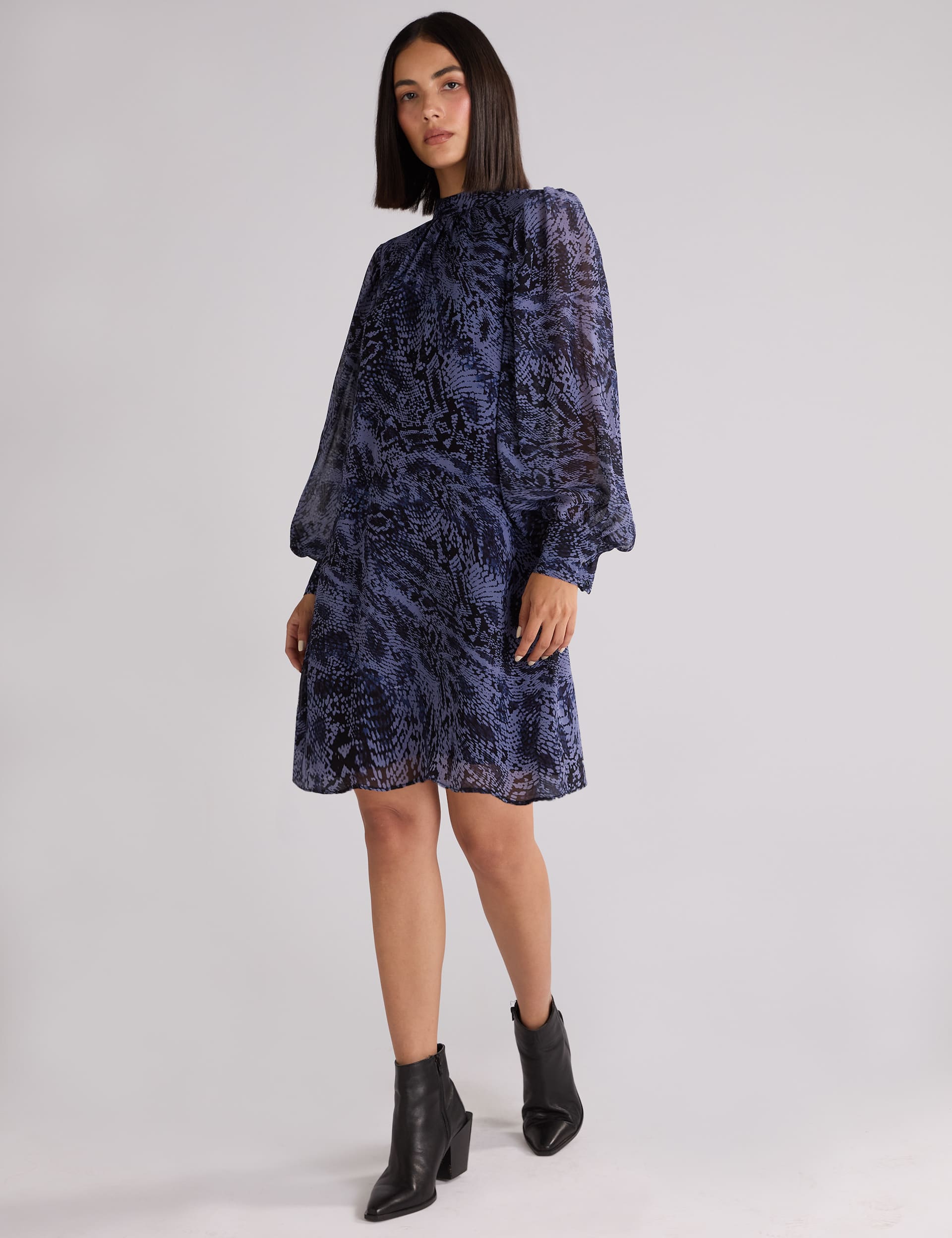 Ro&Zo Women's Snake Print High Neck Swing Dress - 12PET - Navy Mix, Navy Mix