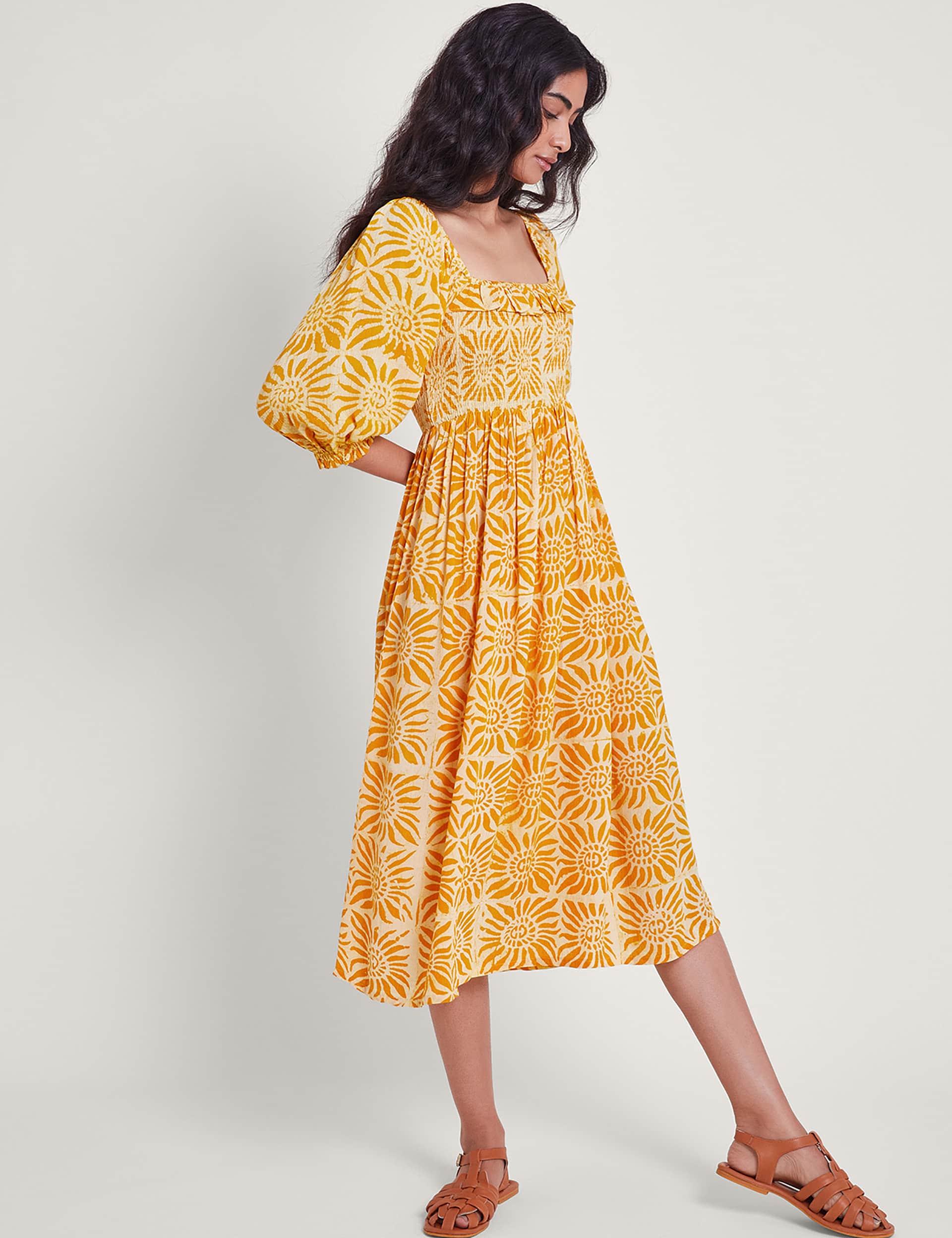 Monsoon Women's Printed Square Neck Midaxi Skater Dress