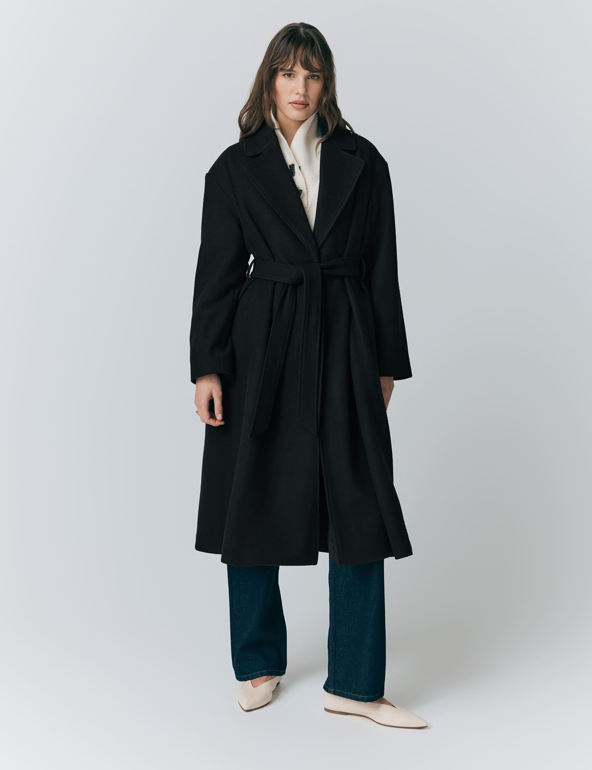 Ghost Women's Wool Rich Belted Notch Neck Wrap Coat - XL - Black, Black