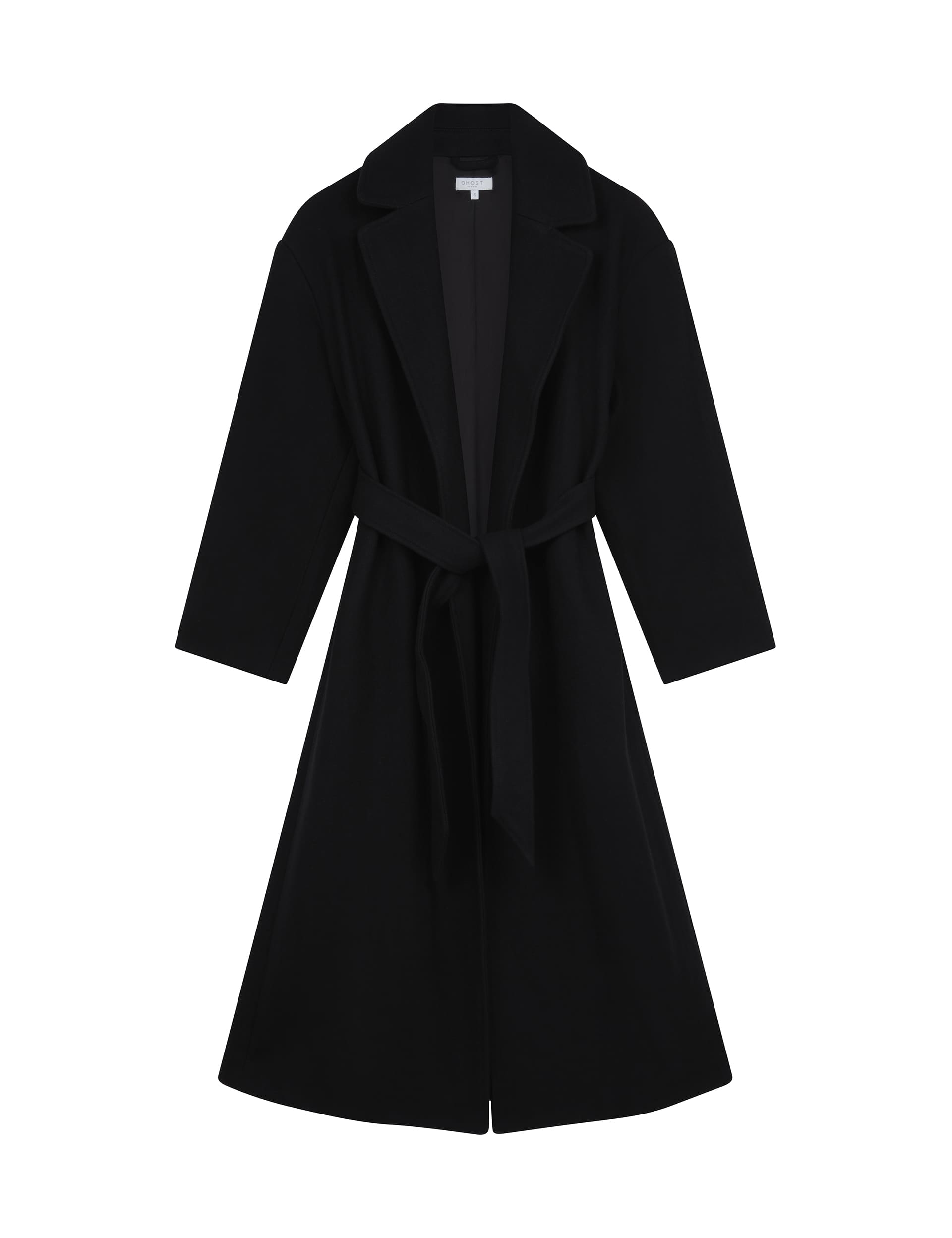 Ghost Women's Wool Rich Belted Notch Neck Wrap Coat - S - Black, Black