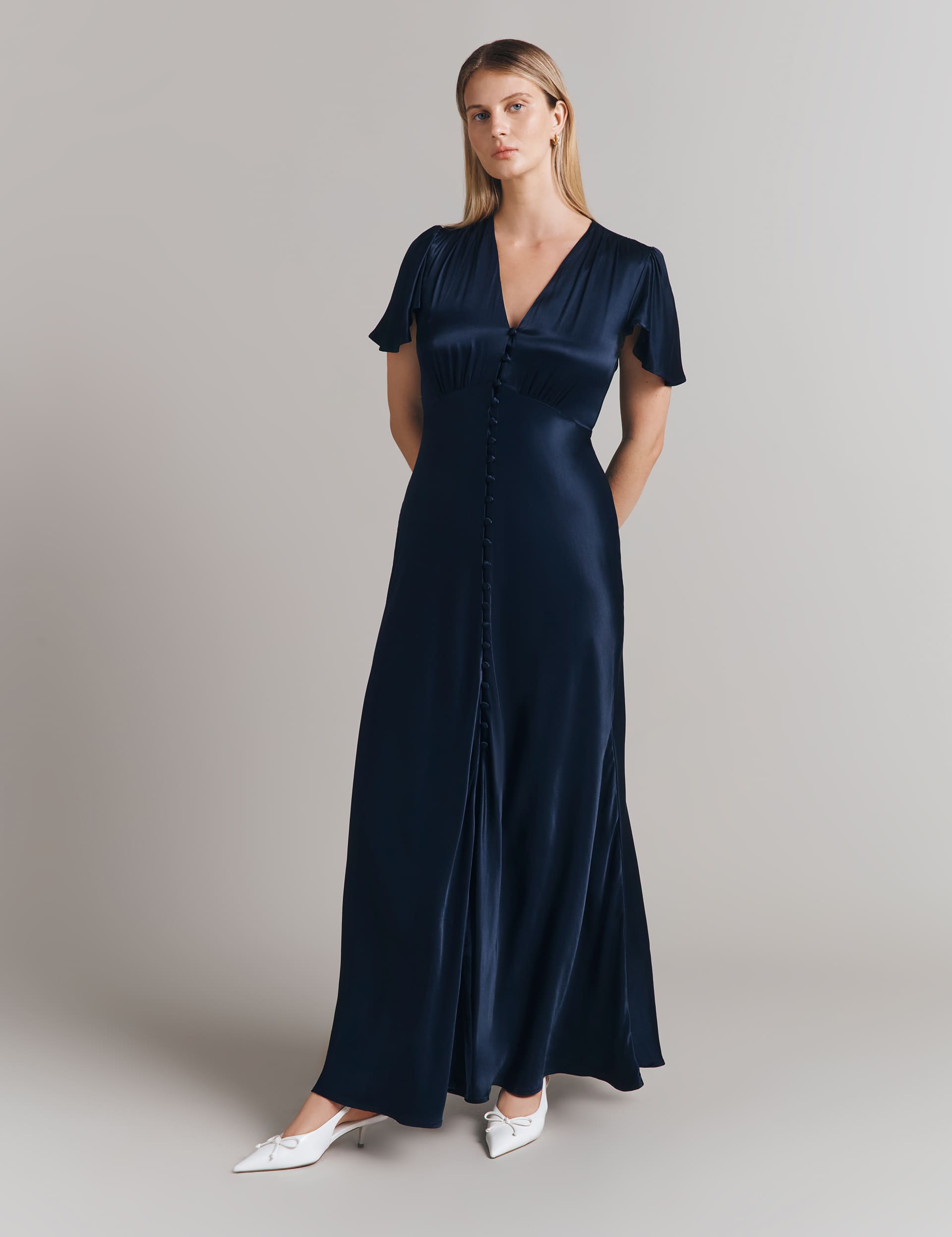 Ghost Women's V-Neck Maxi Skater Dress - L - Navy, Navy