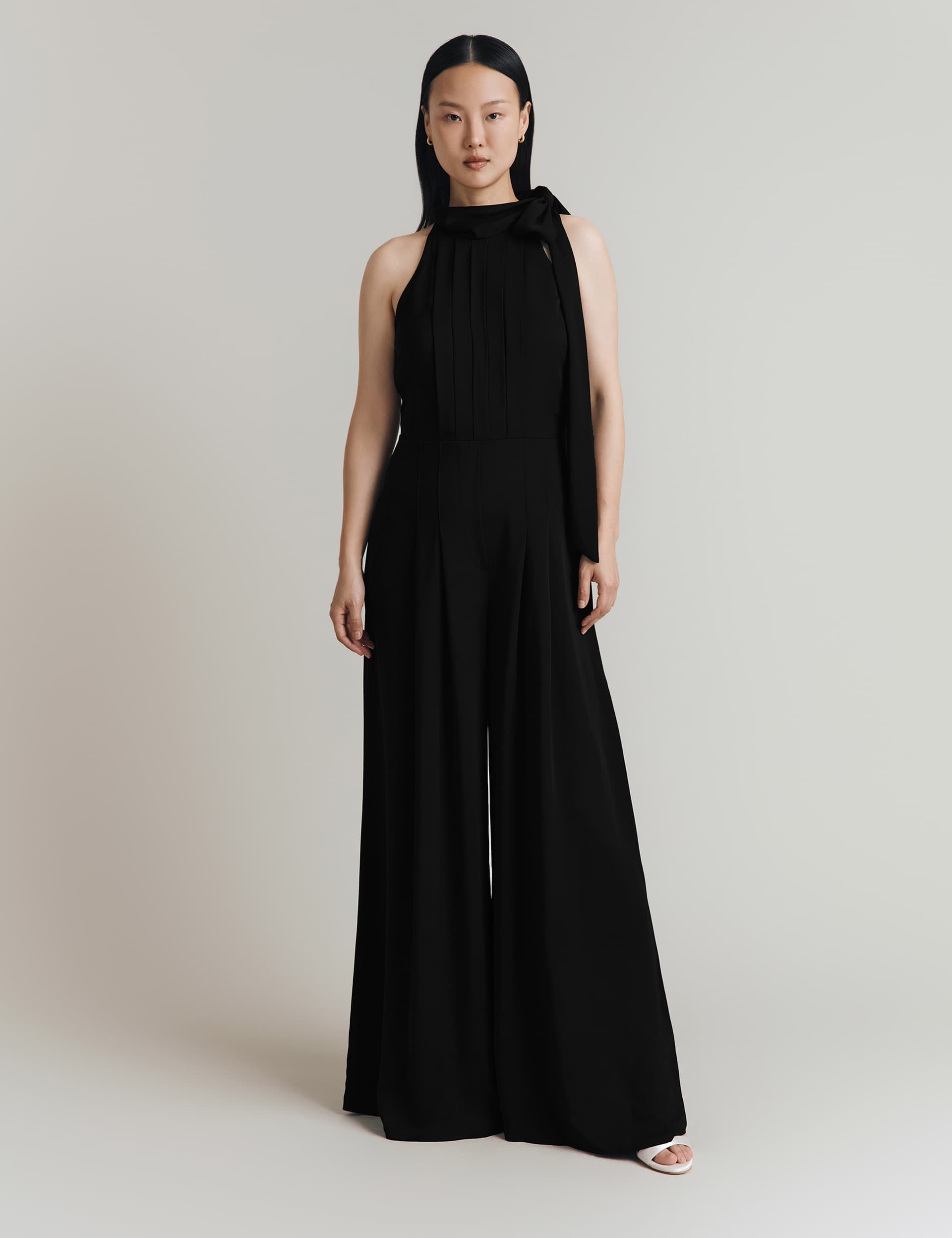 Ghost Women's Crepe Tie Neck Wide Leg Jumpsuit - Black, Black