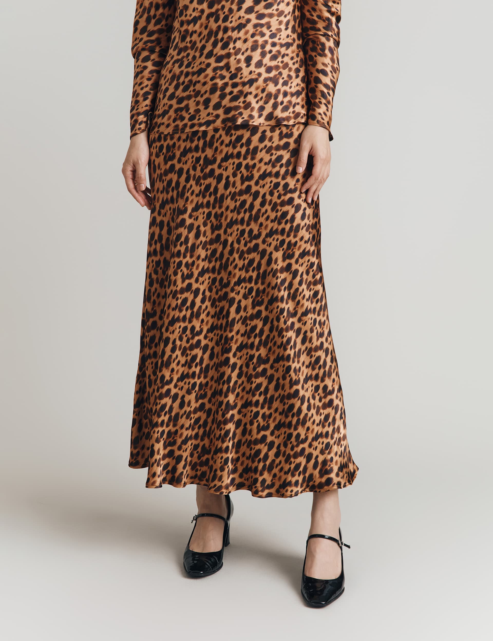 Ghost Women's Animal Print Midi Slip Skirt - Brown Mix, Brown Mix