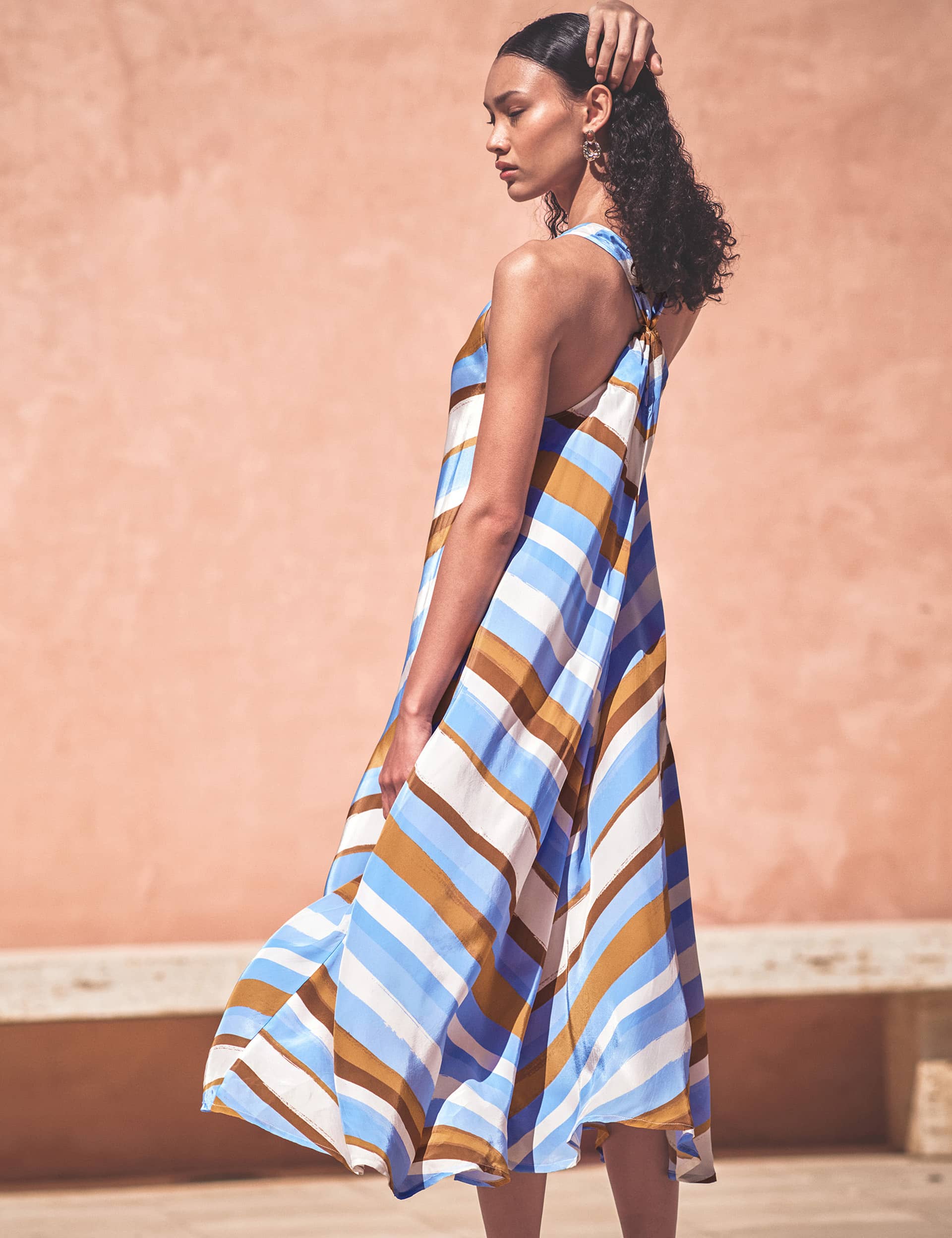 Monsoon Women's Striped V-Neck Midi Column Dress