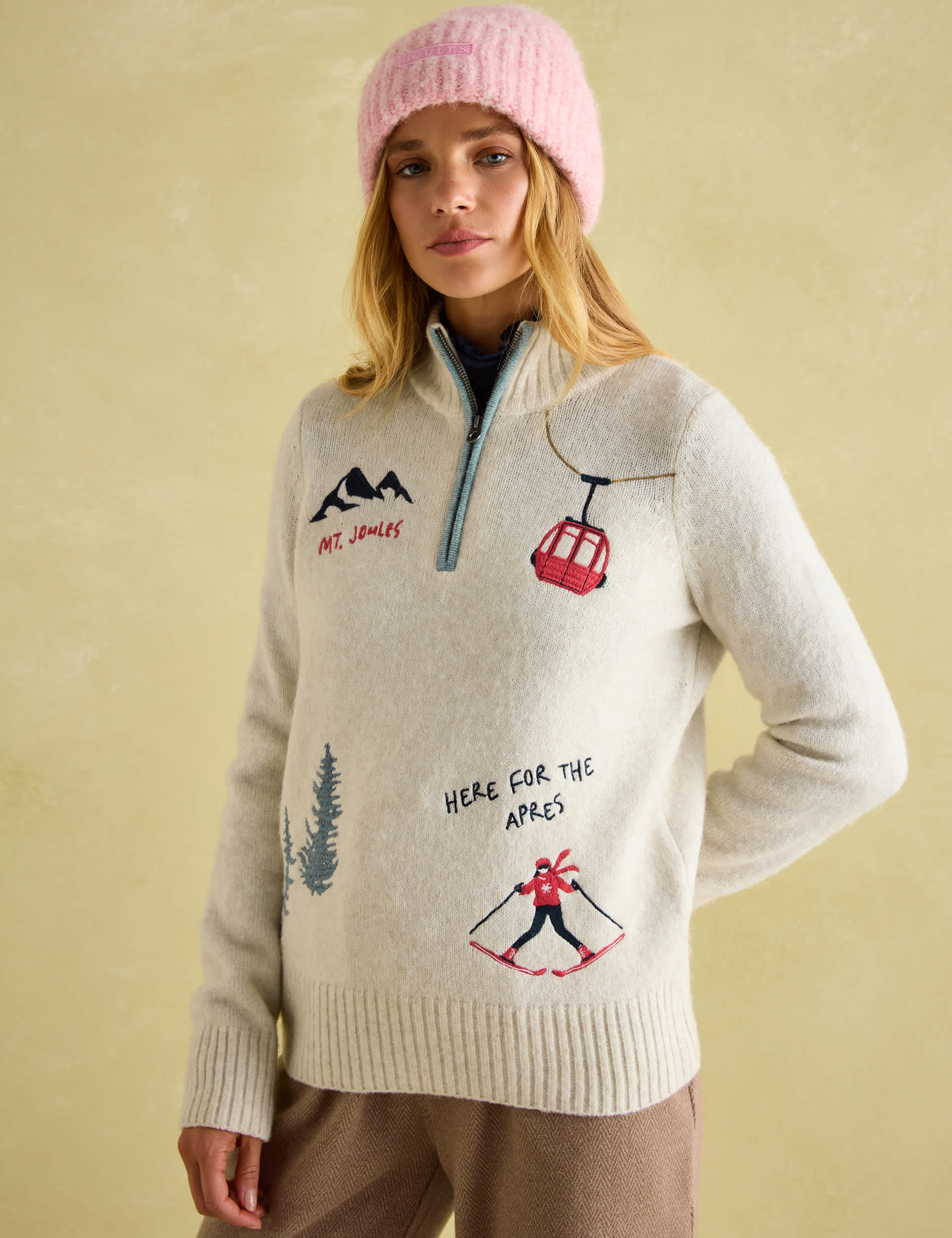 Joules Women's Embroidered Funnel Neck Jumper with Wool - 10 - Cream Mix, Cream Mix