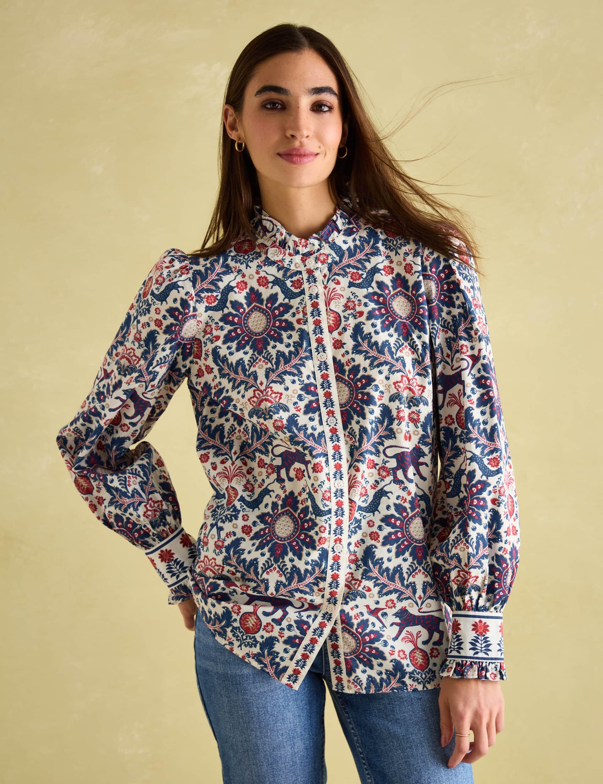 Joules Women's Pure Cotton Printed High Neck Shirt - 20 - Multi, Multi