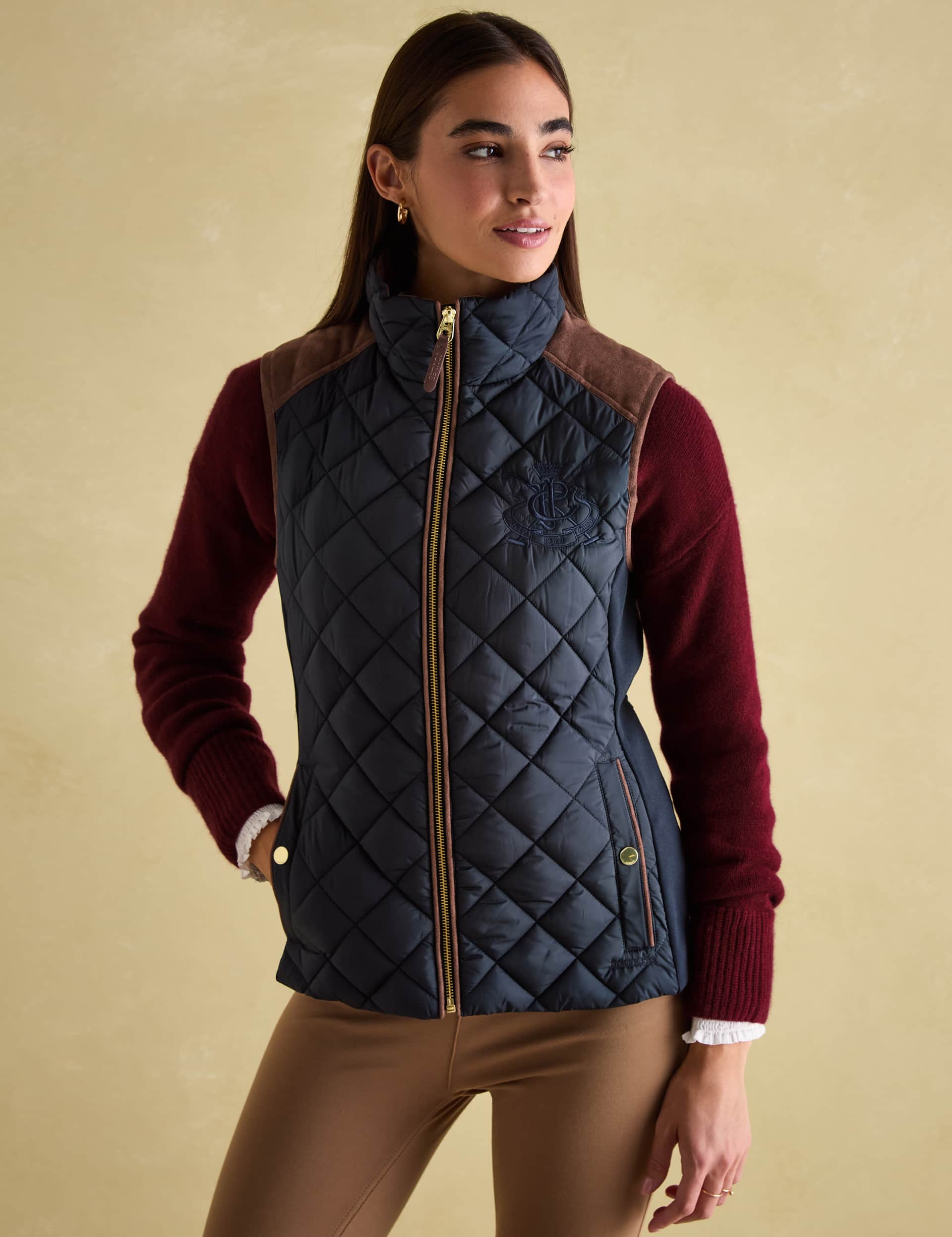 Joules Women's Quilted Funnel Neck Zip Up Gilet - 6 - Navy, Navy