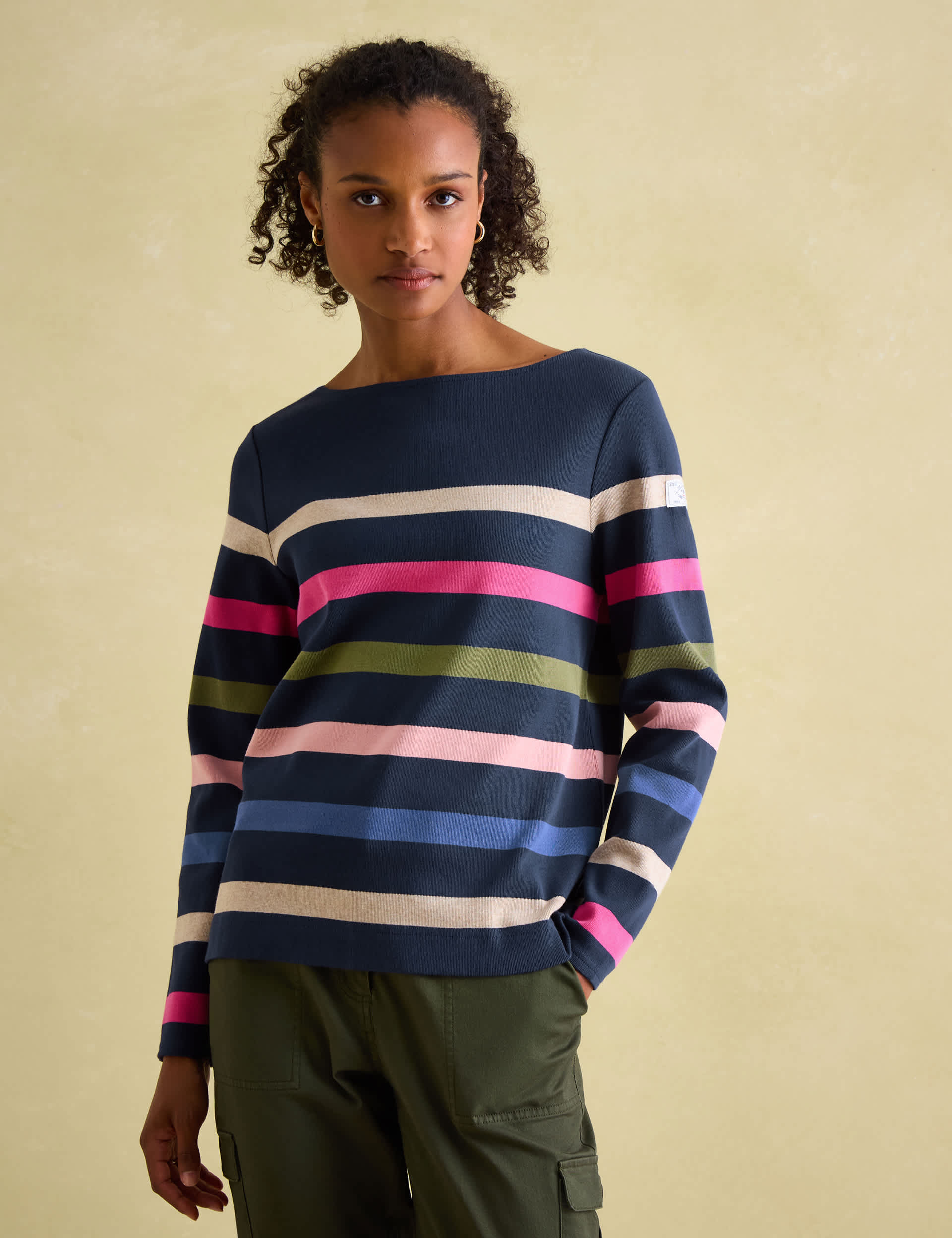 Joules Women's Pure Cotton Striped Slash Neck Top - 6 - Navy Mix, Navy Mix