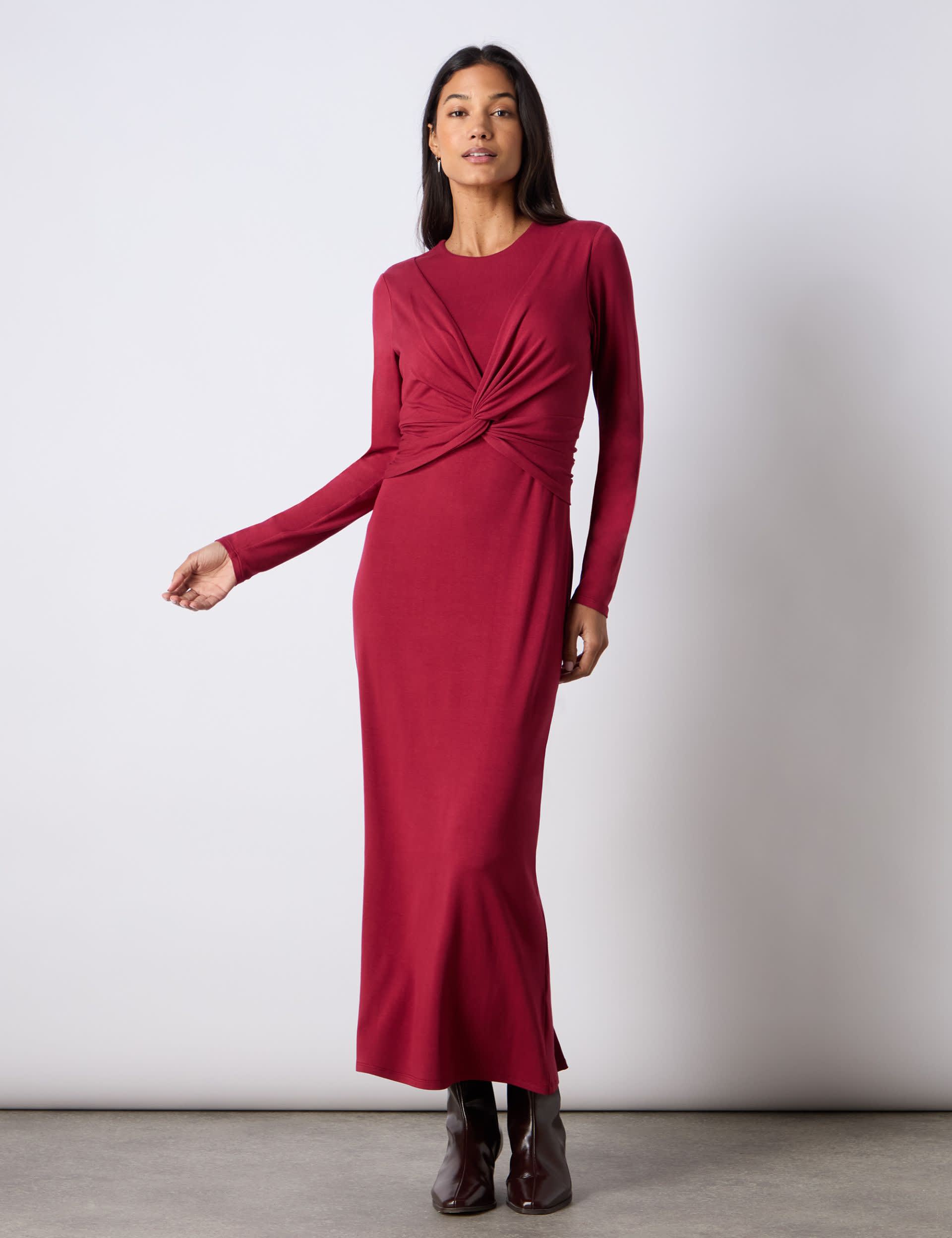 Ro&Zo Women's Jersey Twist Front Midaxi Column Dress - 10REG - Berry, Berry