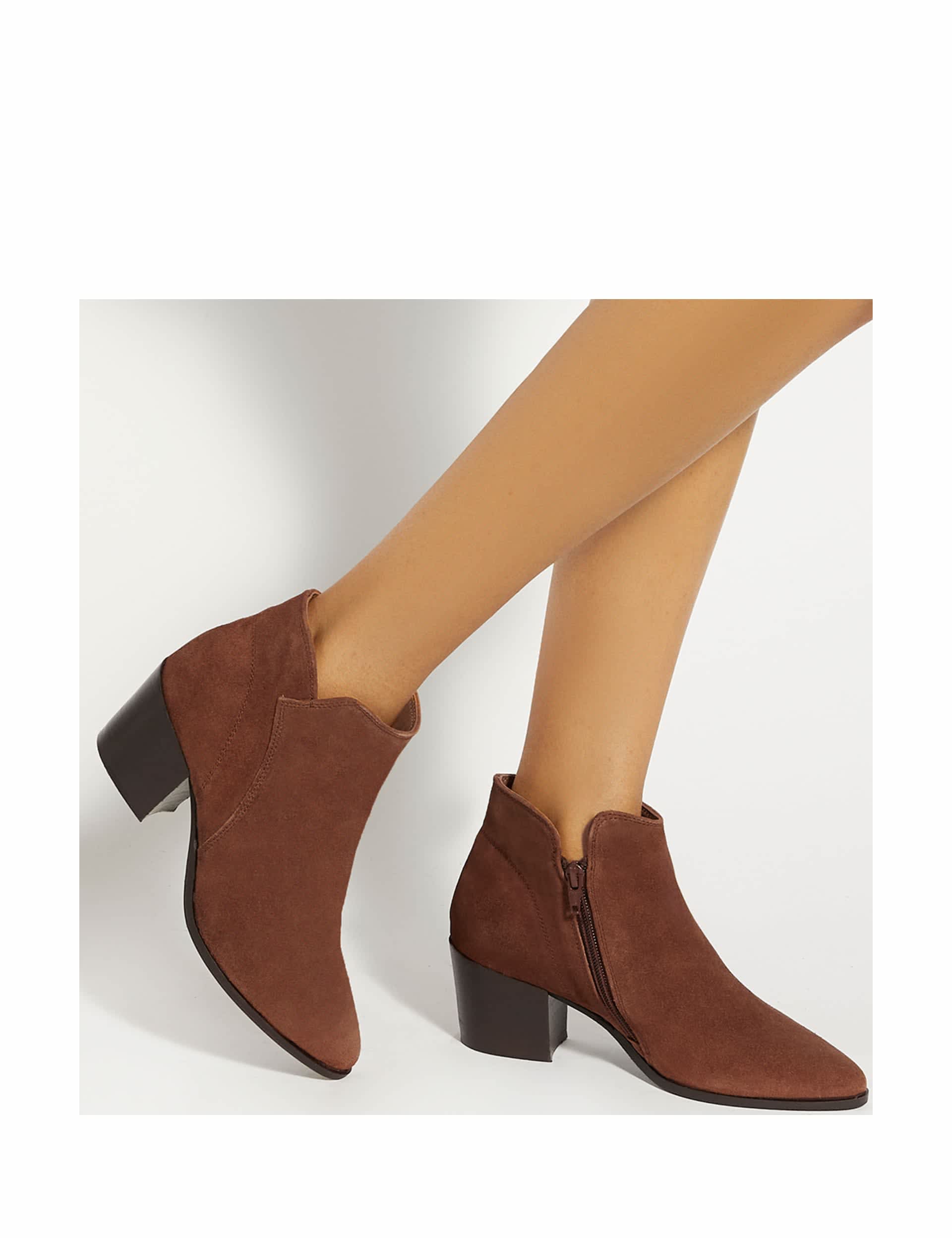 Dune London Women's Suede Block Heel Ankle Boots - 4 - Tan, Tan