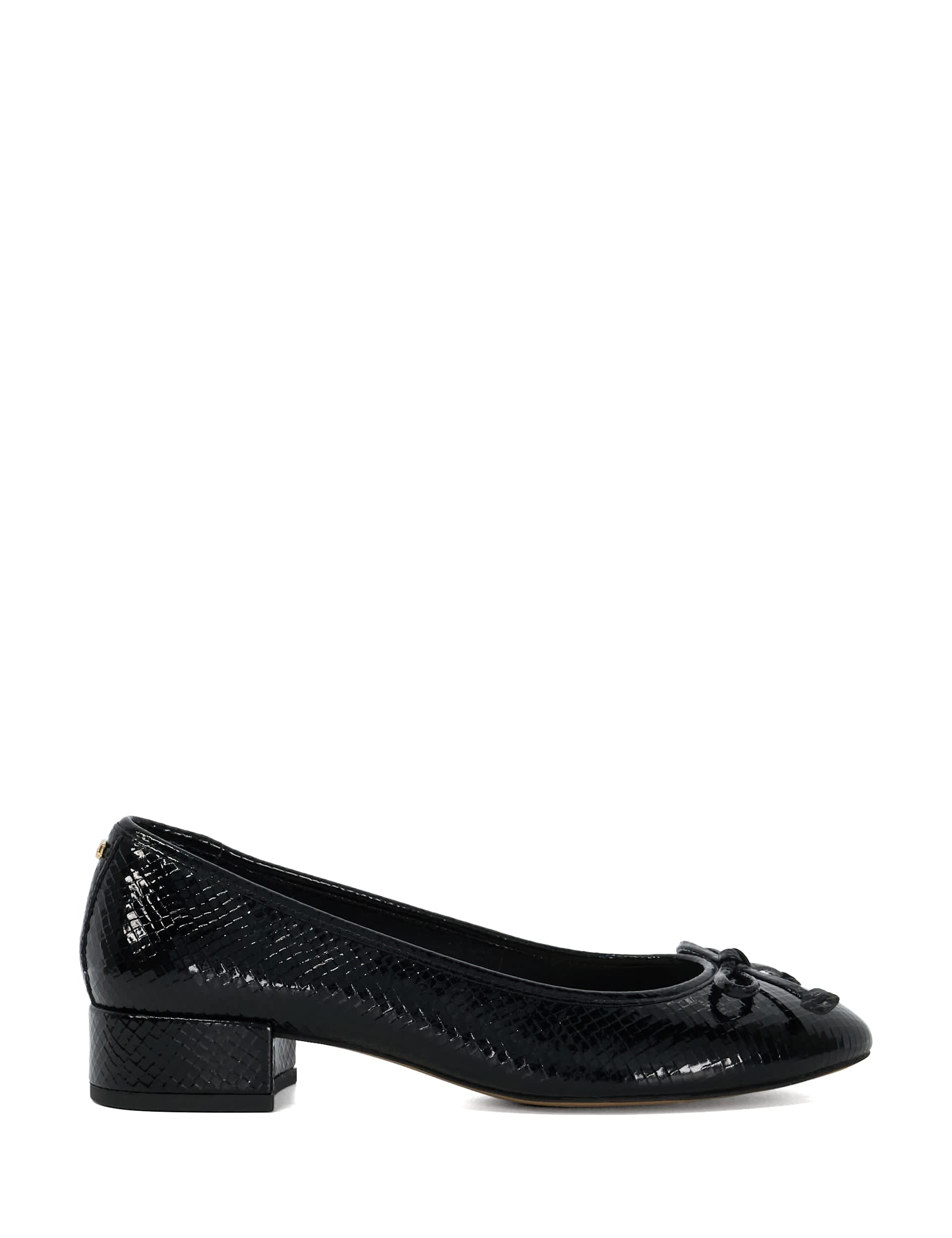 Dune London Women's Wide Fit Patent Bow Block Heel Pumps - 5 - Black, Black