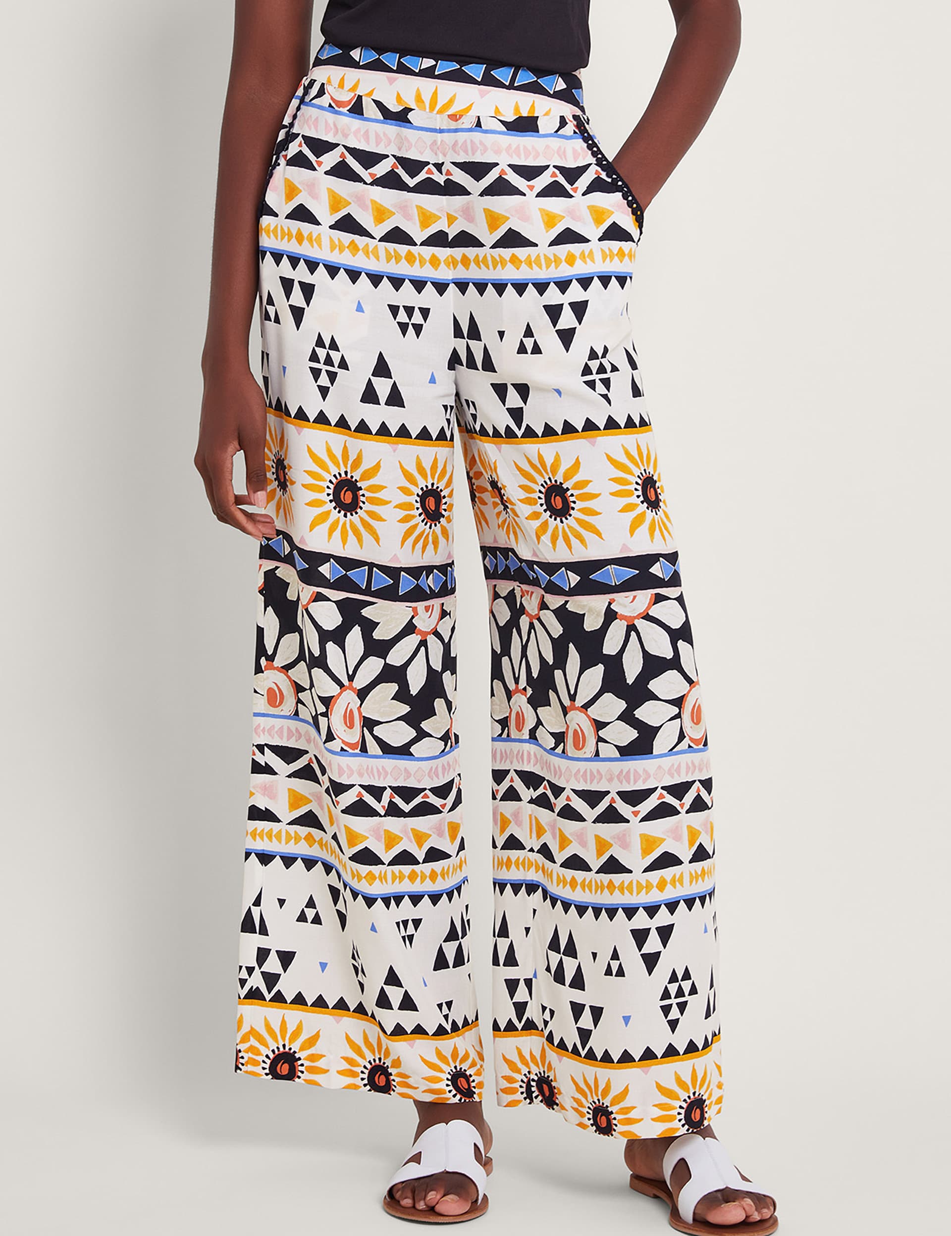 Monsoon Women's Printed Wide Leg Trousers