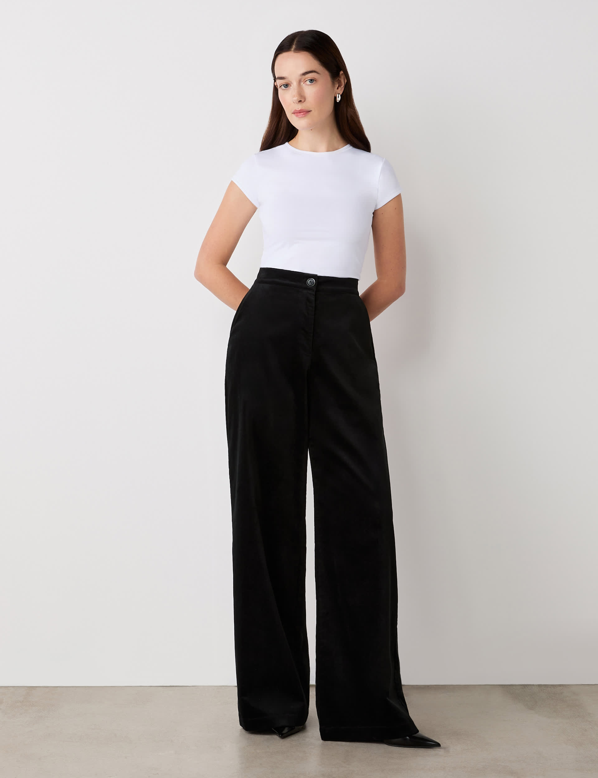 Finery London Women's Cotton Rich Velvet Wide Leg Trousers - 18SHT - Black, Black