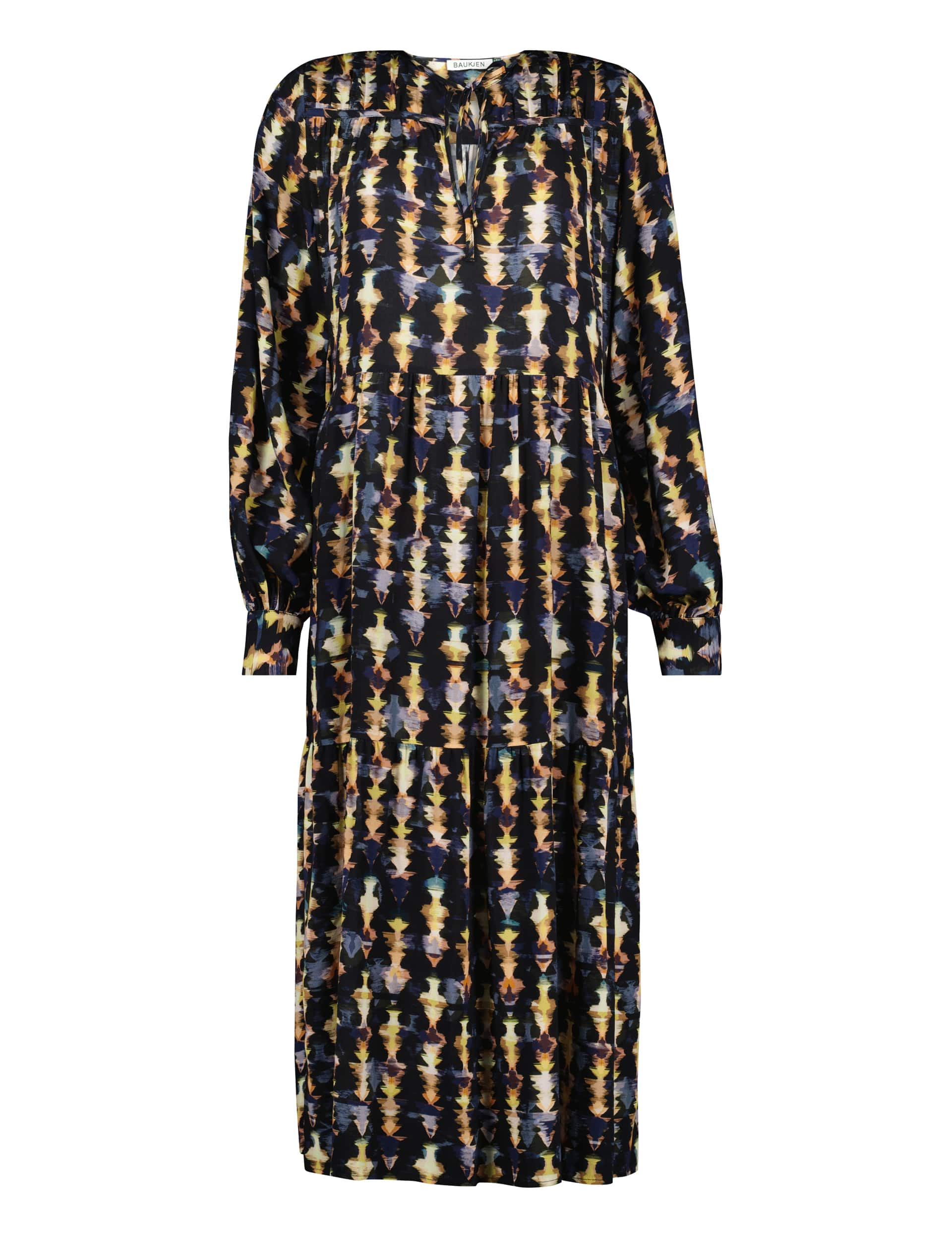 Baukjen Women's Printed V-Neck Midi Tiered Dress - 14 - Navy Mix, Navy Mix