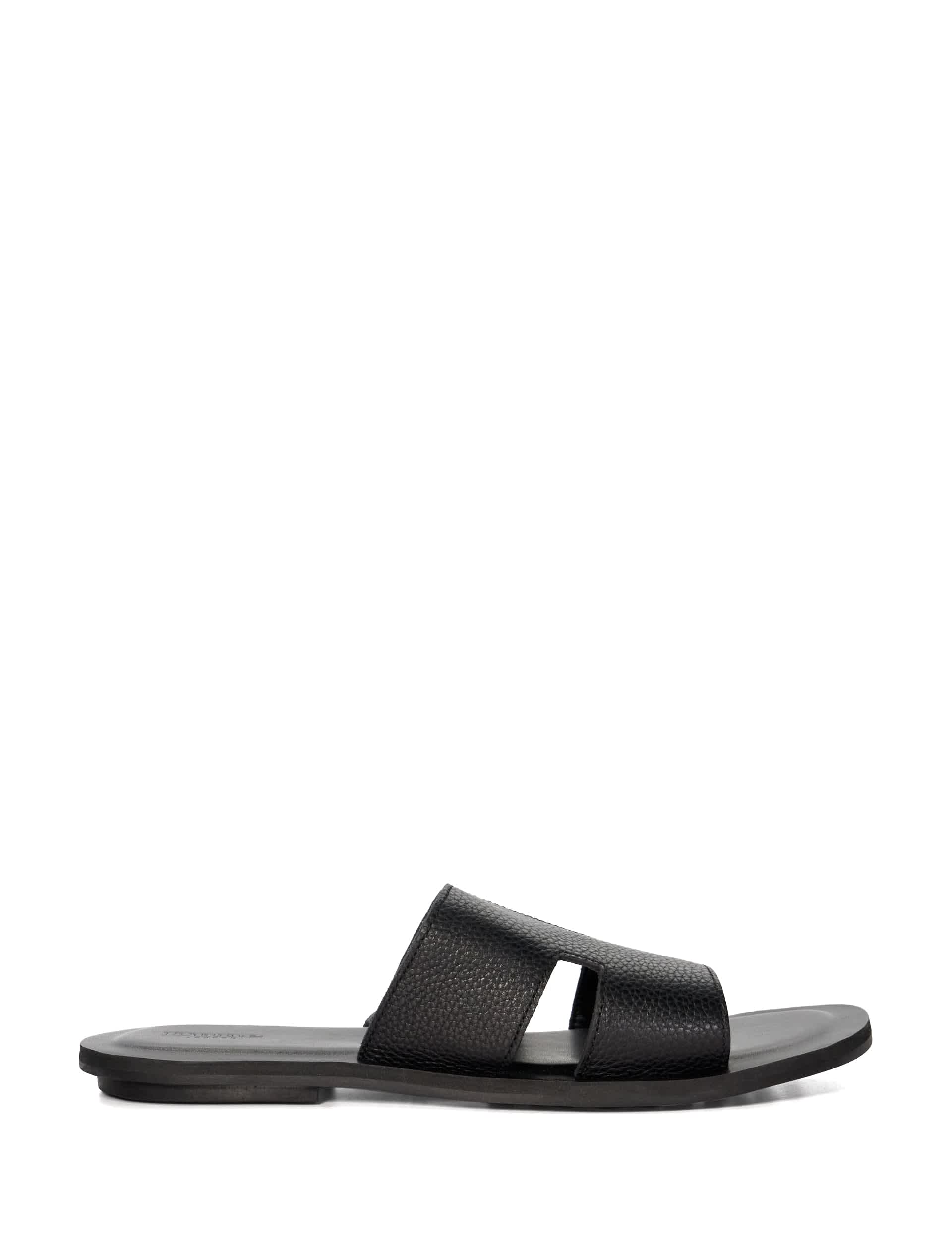 Dune London Men's Leather Flat Sliders - 8 - Black, Black