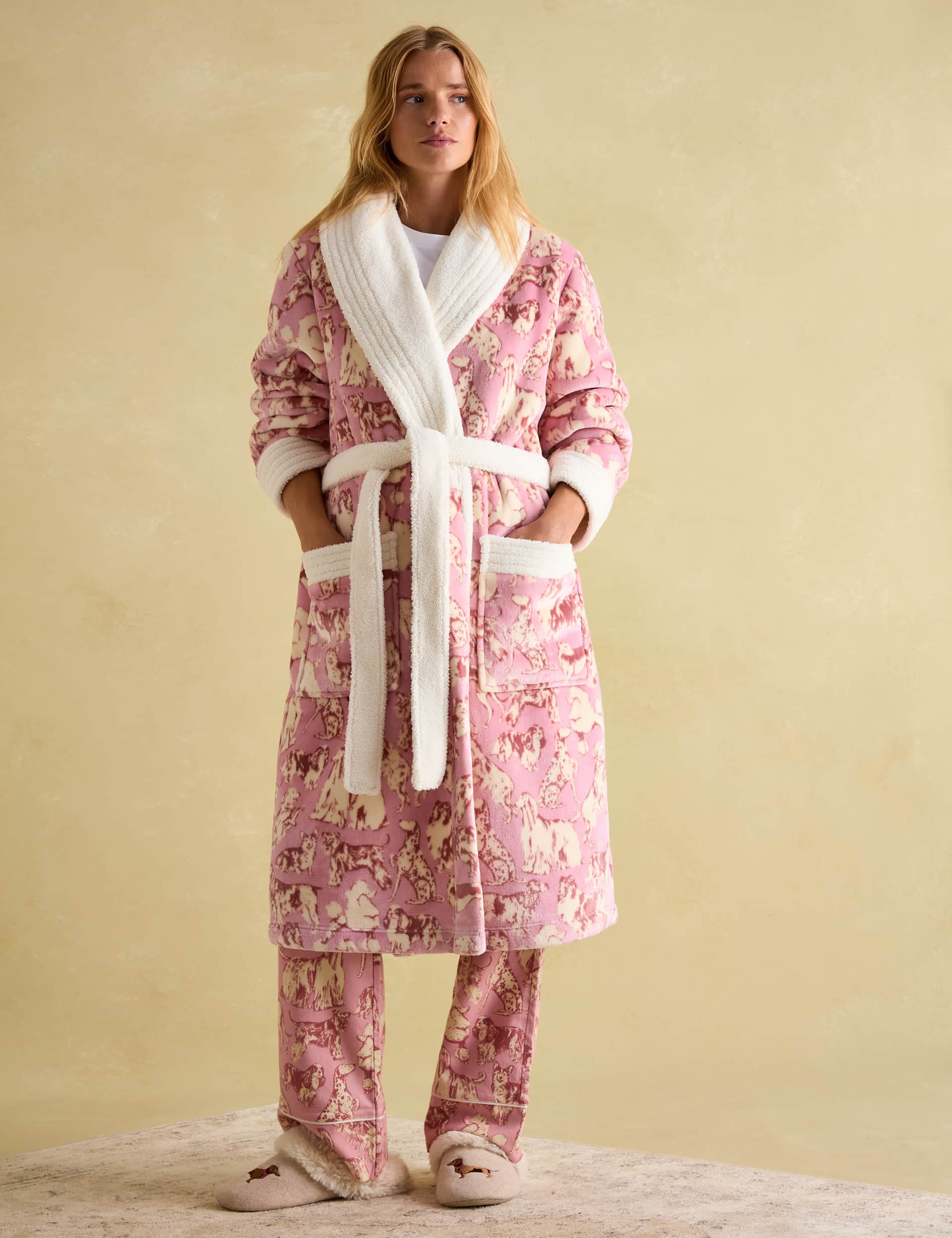 Joules Women's Animal Print Dressing Gown - S-M - Light Pink Mix, Light Pink Mix