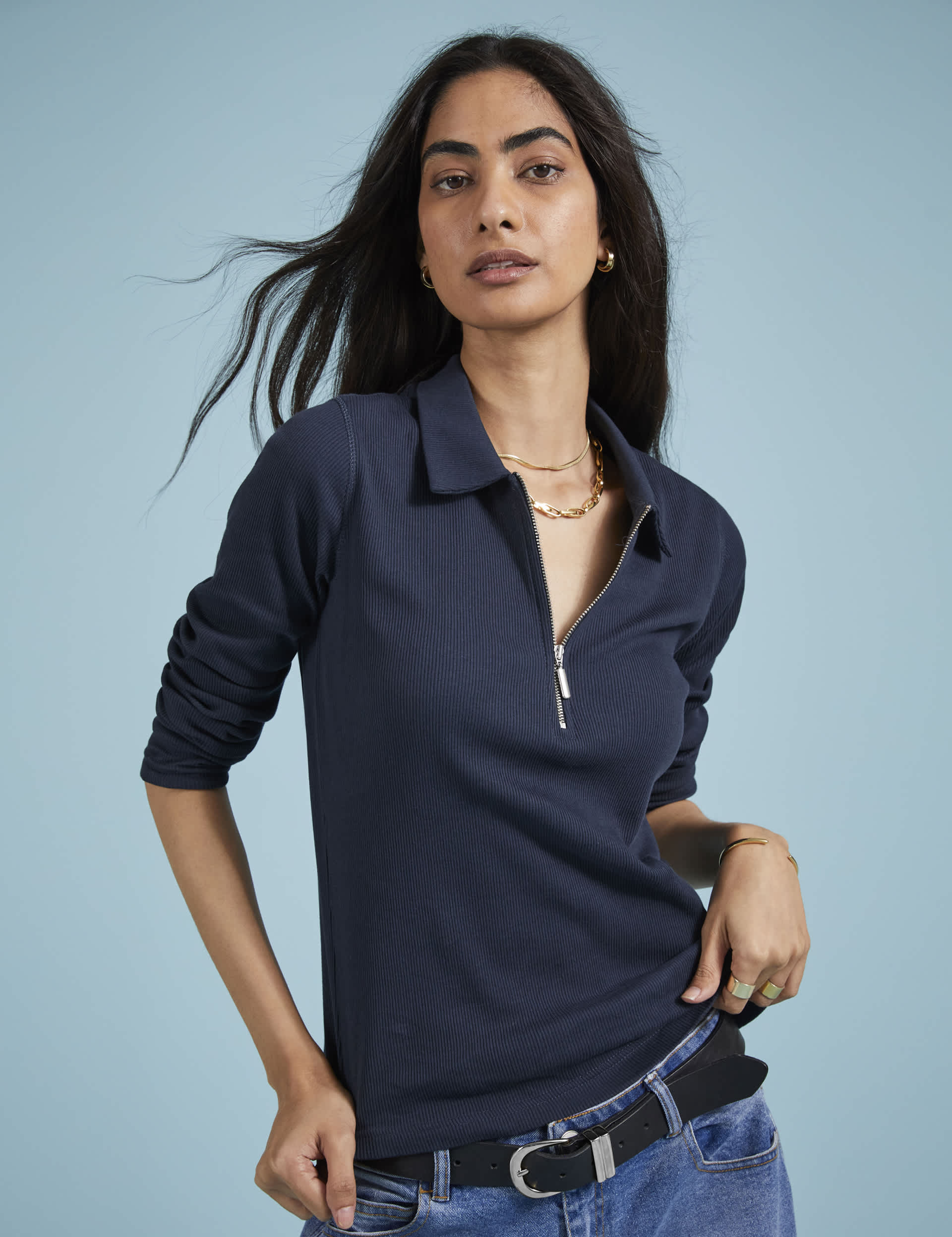 Baukjen Women's Pure Cotton Ribbed Half Zip Top