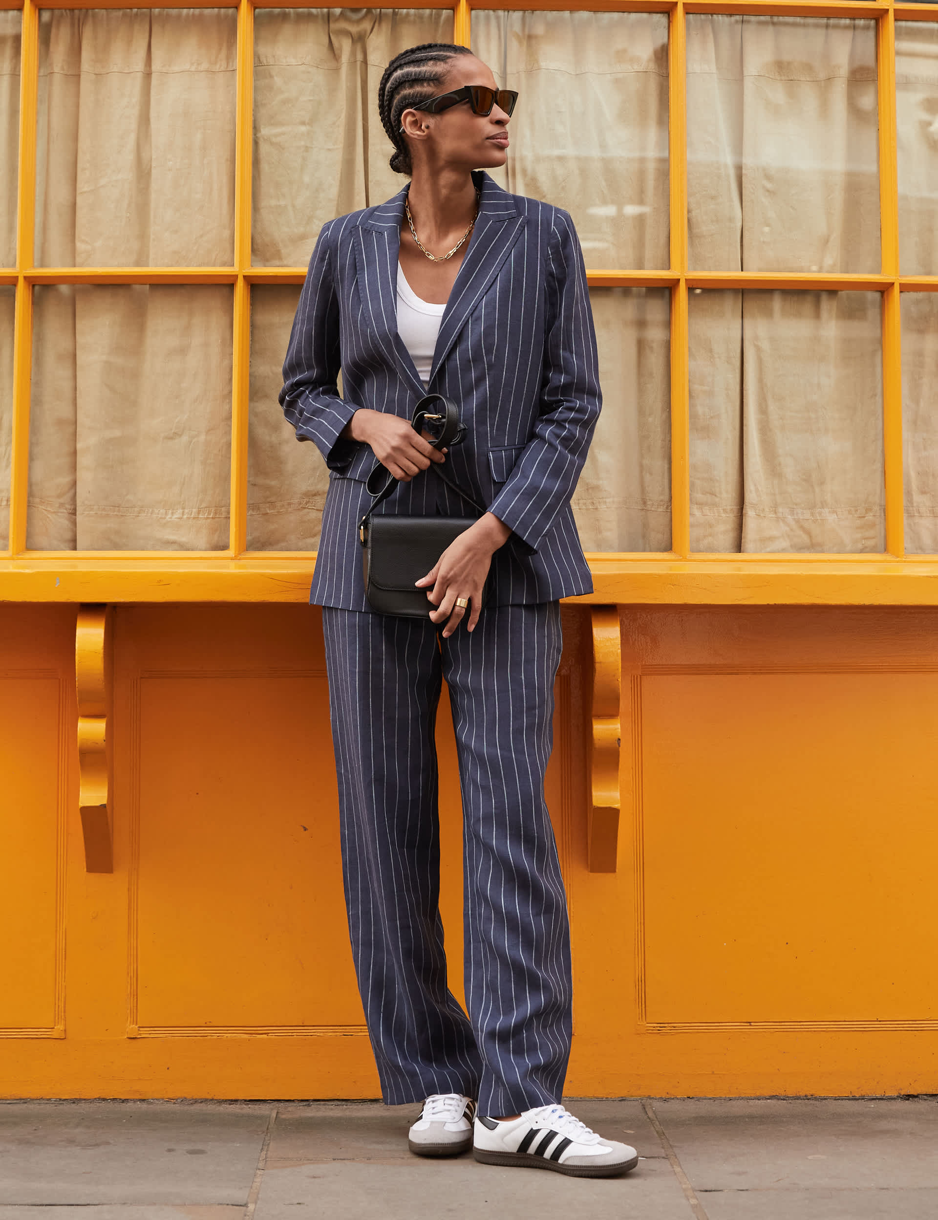 Baukjen Women's Pure Linen Striped Wide Leg Trousers