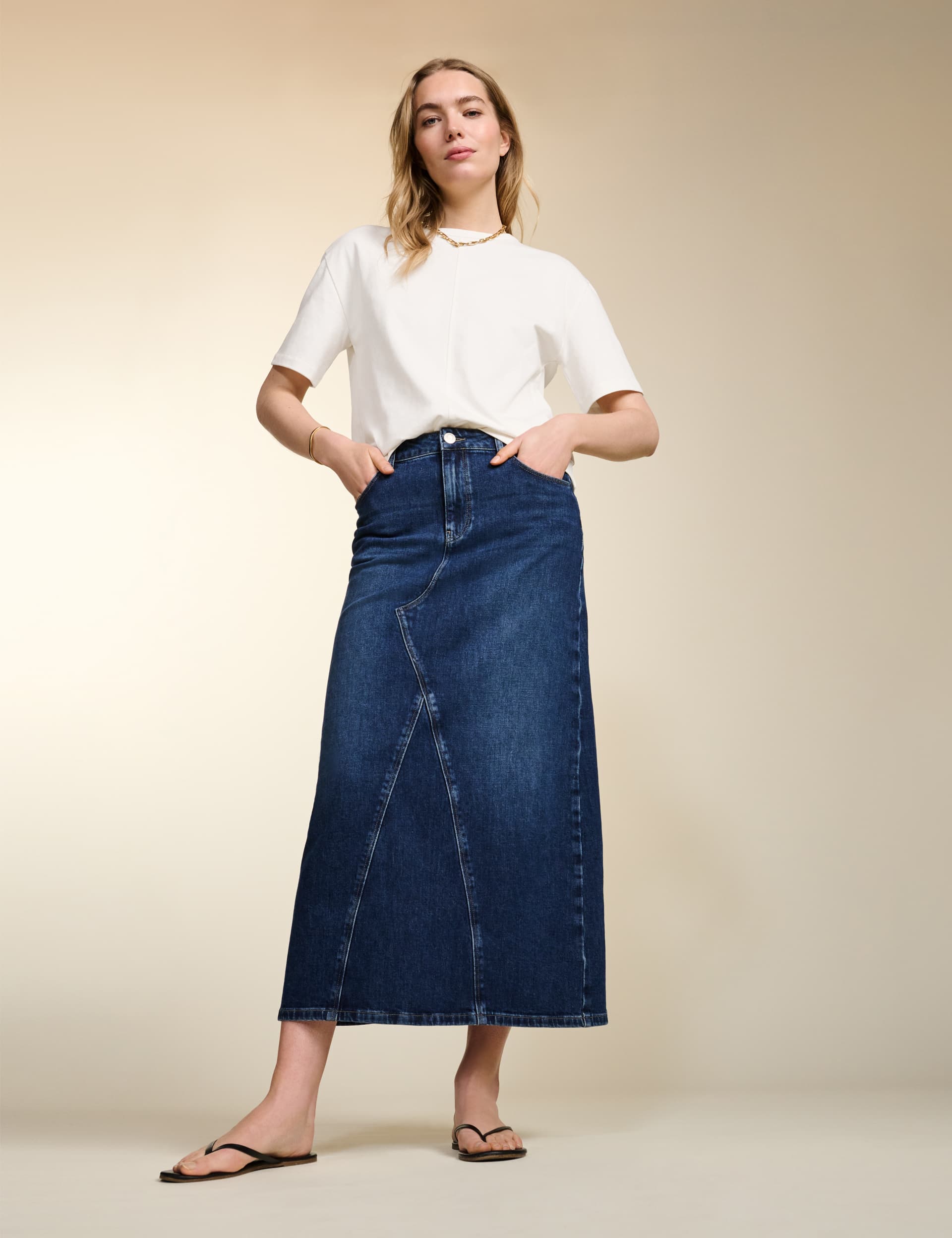 Baukjen Women's Cotton Rich Midi Denim Skirt