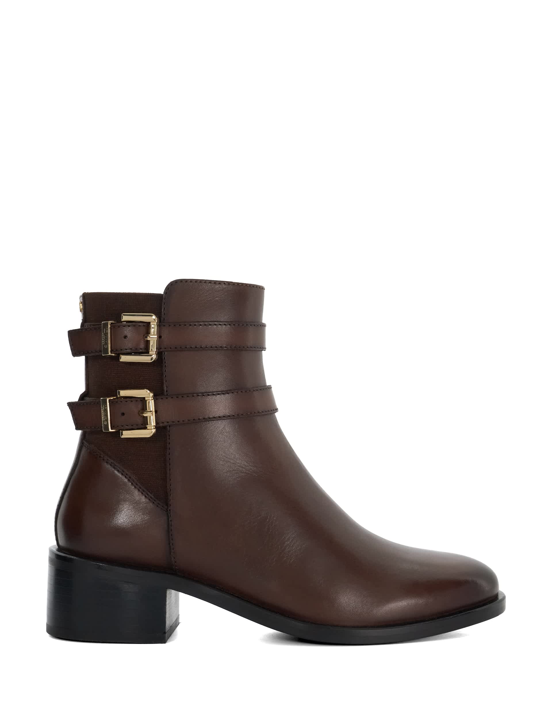 Dune London Women's Leather Double Buckle Ankle Boots - 5 - Brown, Black,Brown