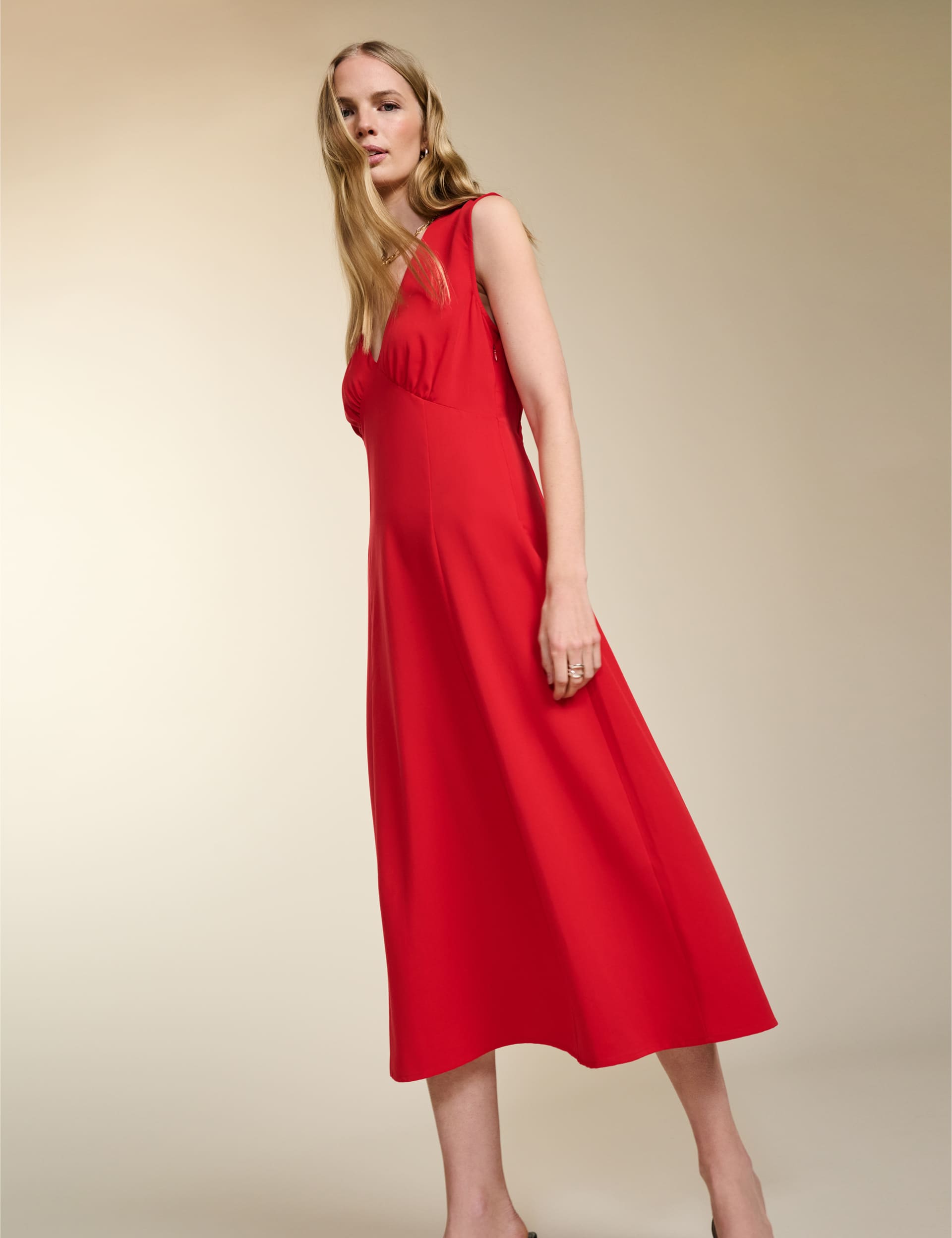 Baukjen Women's Pure Lyocell  V-Neck Empire Line Midi Dress