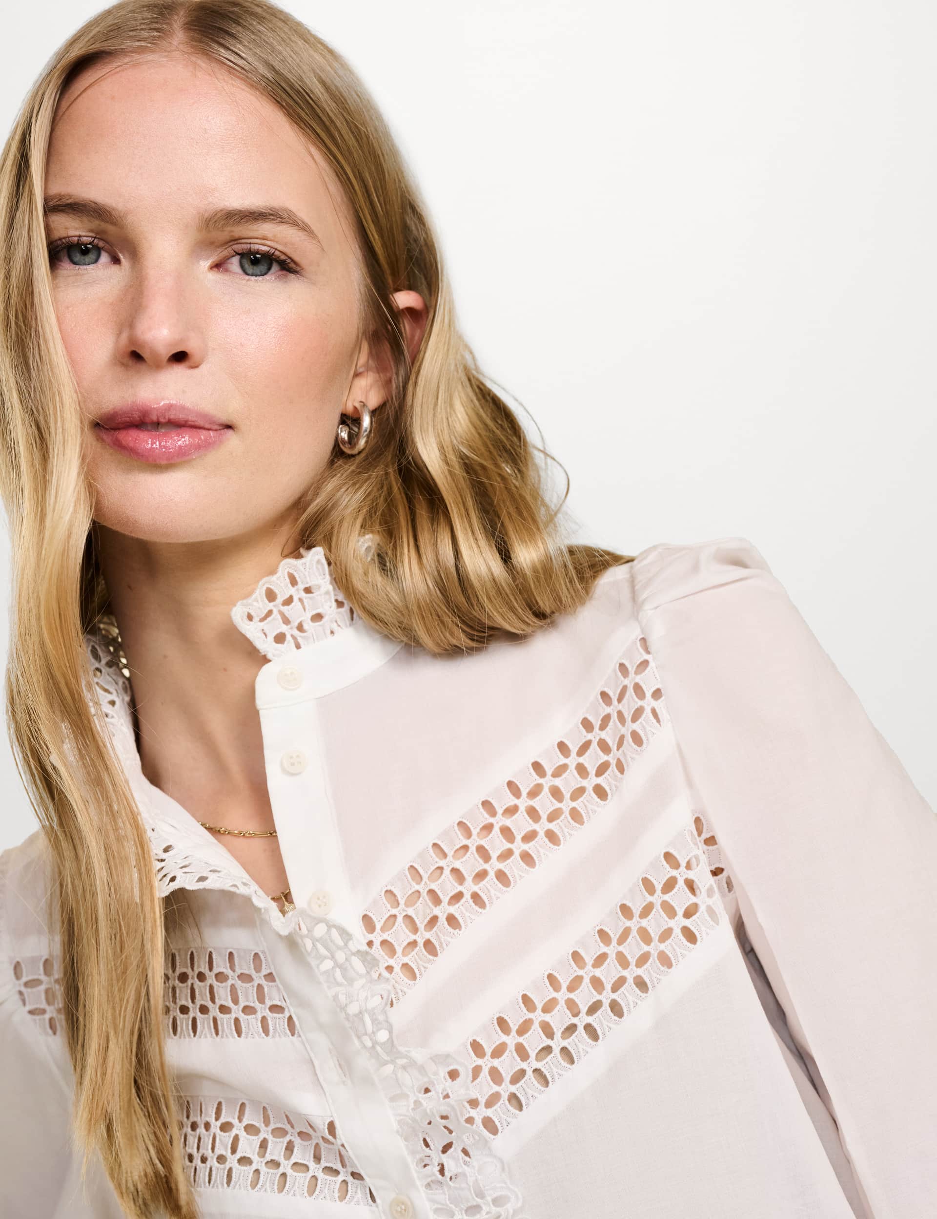 Baukjen Women's Pure Cotton Broderie High Neck Blouse