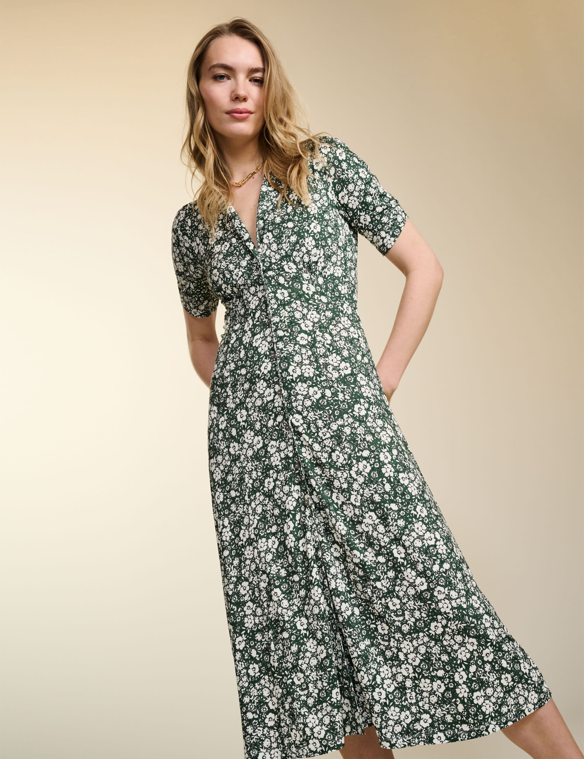 Baukjen Women's Floral Button Through Maxi Shirt Dress - 10 - Dark Green Mix, Dark Green Mix