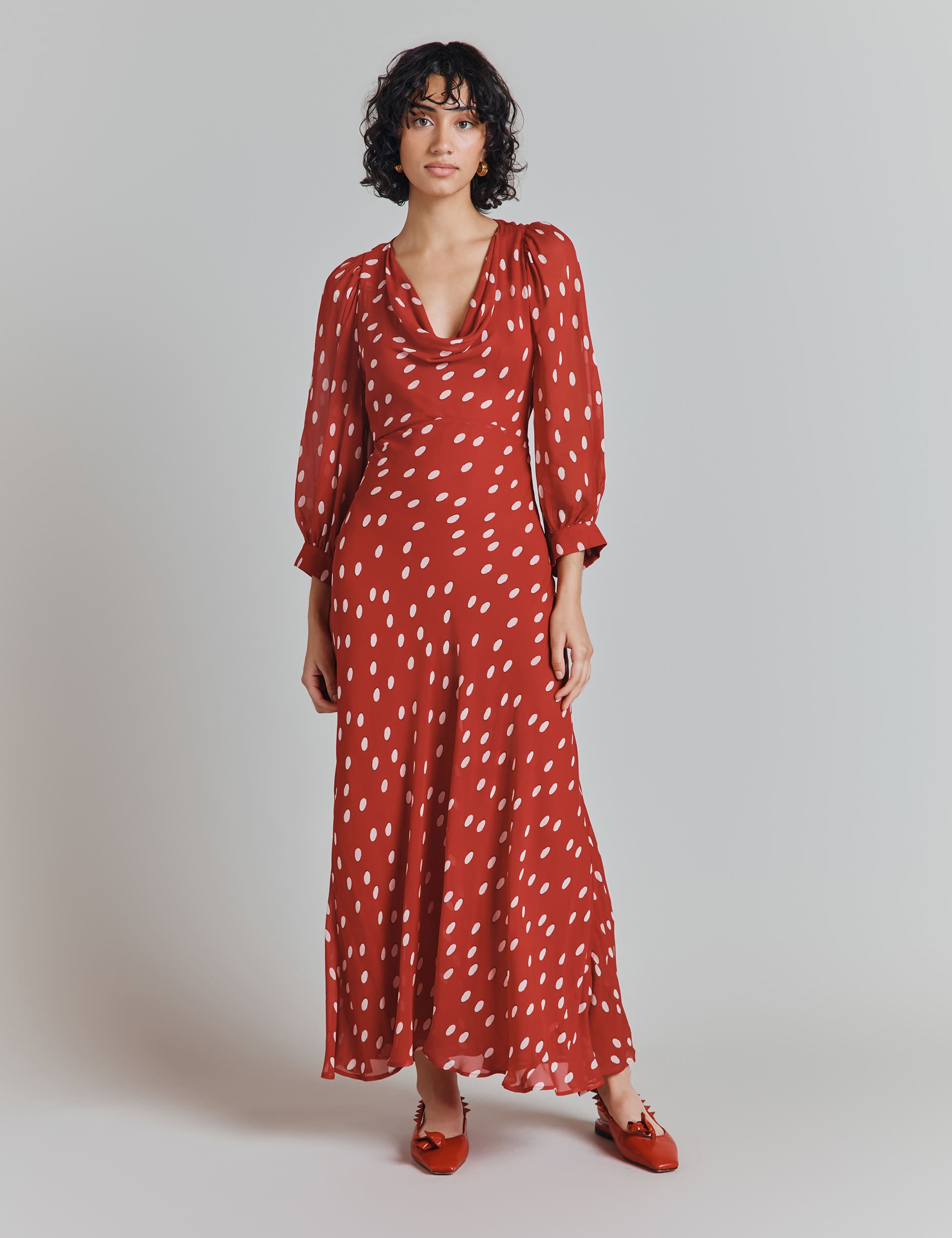 Ghost Women's Polka Dot Cowl Neck Maxi Smock Dress - Red Mix, Red Mix