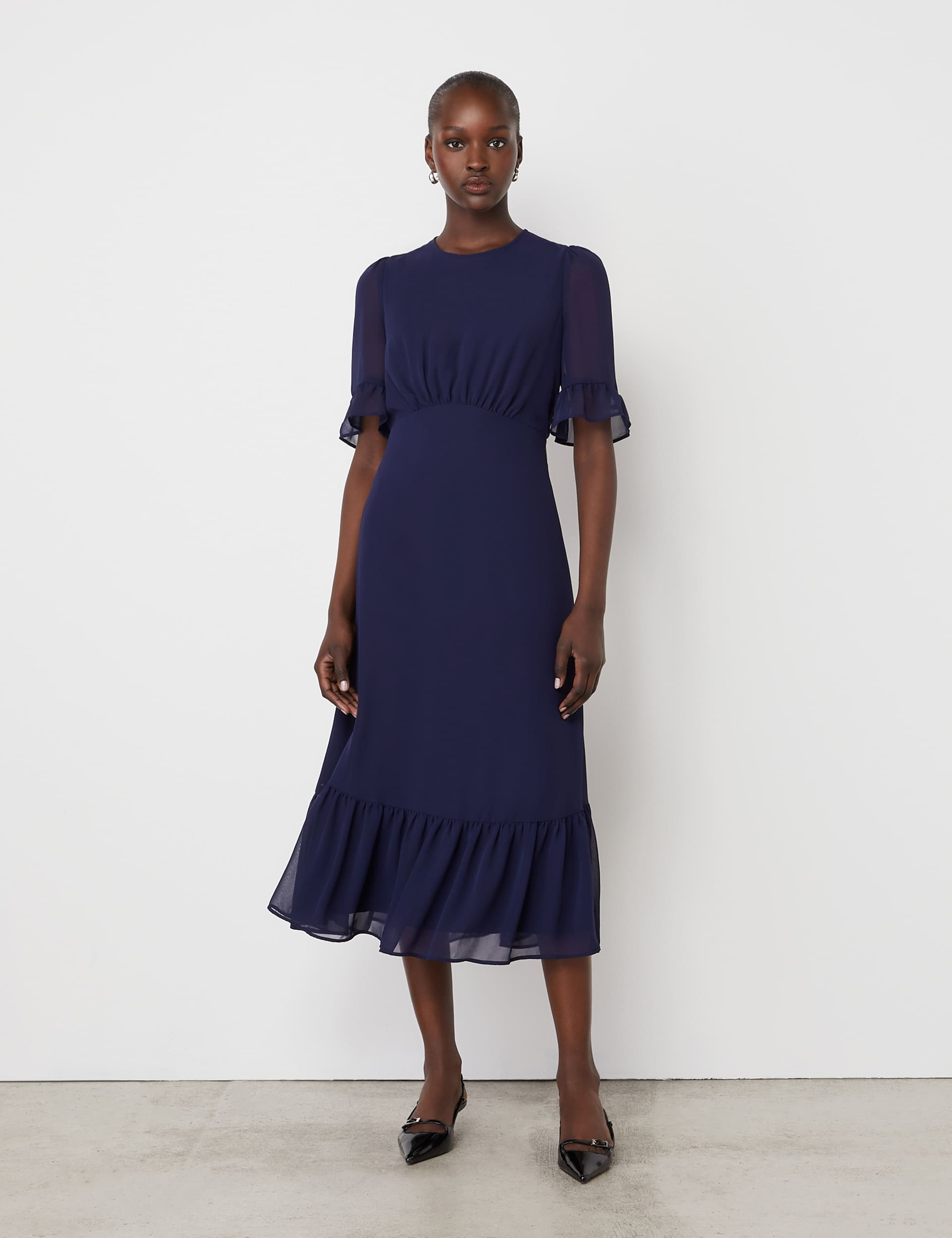 Finery London Women's Chiffon Midi Tiered Dress - 16 - Navy, Navy