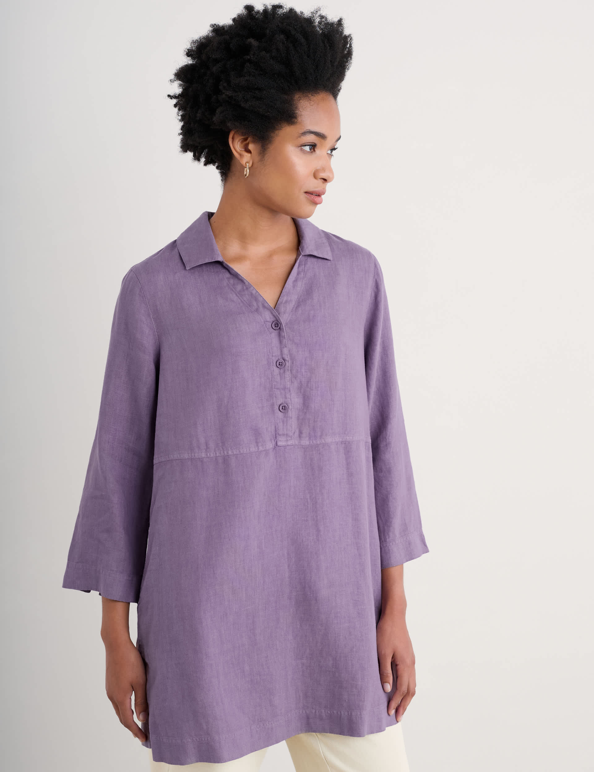 Seasalt Cornwall Women's Pure Linen Collared Tunic - 16 - Purple, Purple