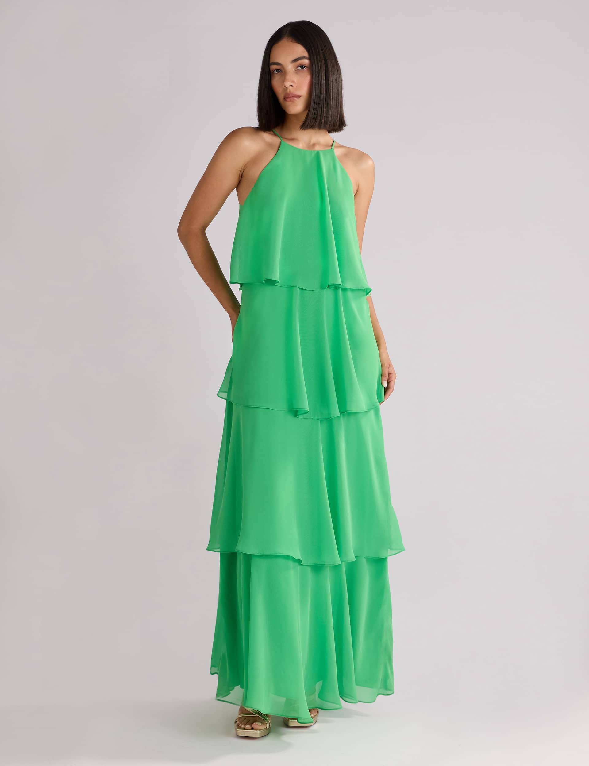 Ro&Zo Women's Chiffon Strappy Maxi Tiered Dress - 14REG - Green, Green