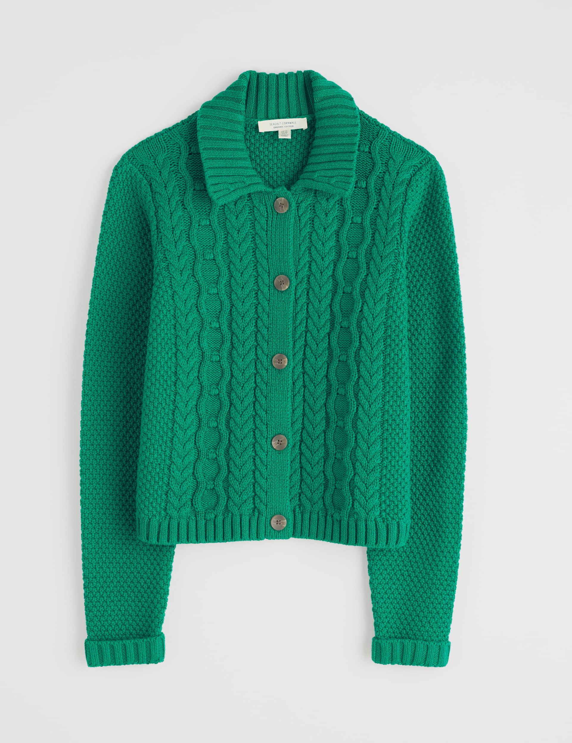 Seasalt Cornwall Women's Pure Cotton Knitted Collared Button Front Cardigan - 14 - Green, Green