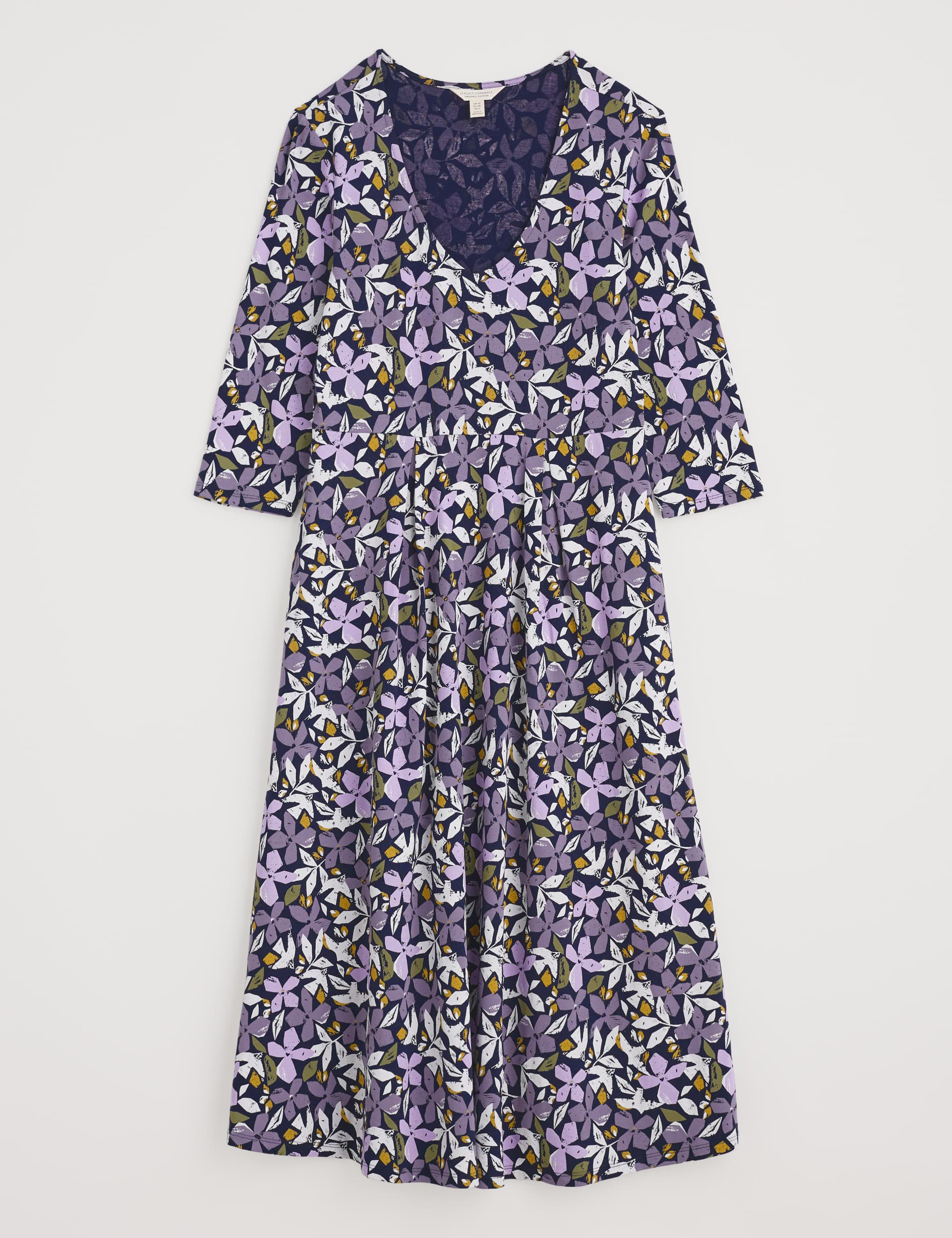 Seasalt Cornwall Women's Jersey Floral V-Neck Midi Waisted Dress - 14REG - Purple Mix, Purple Mix