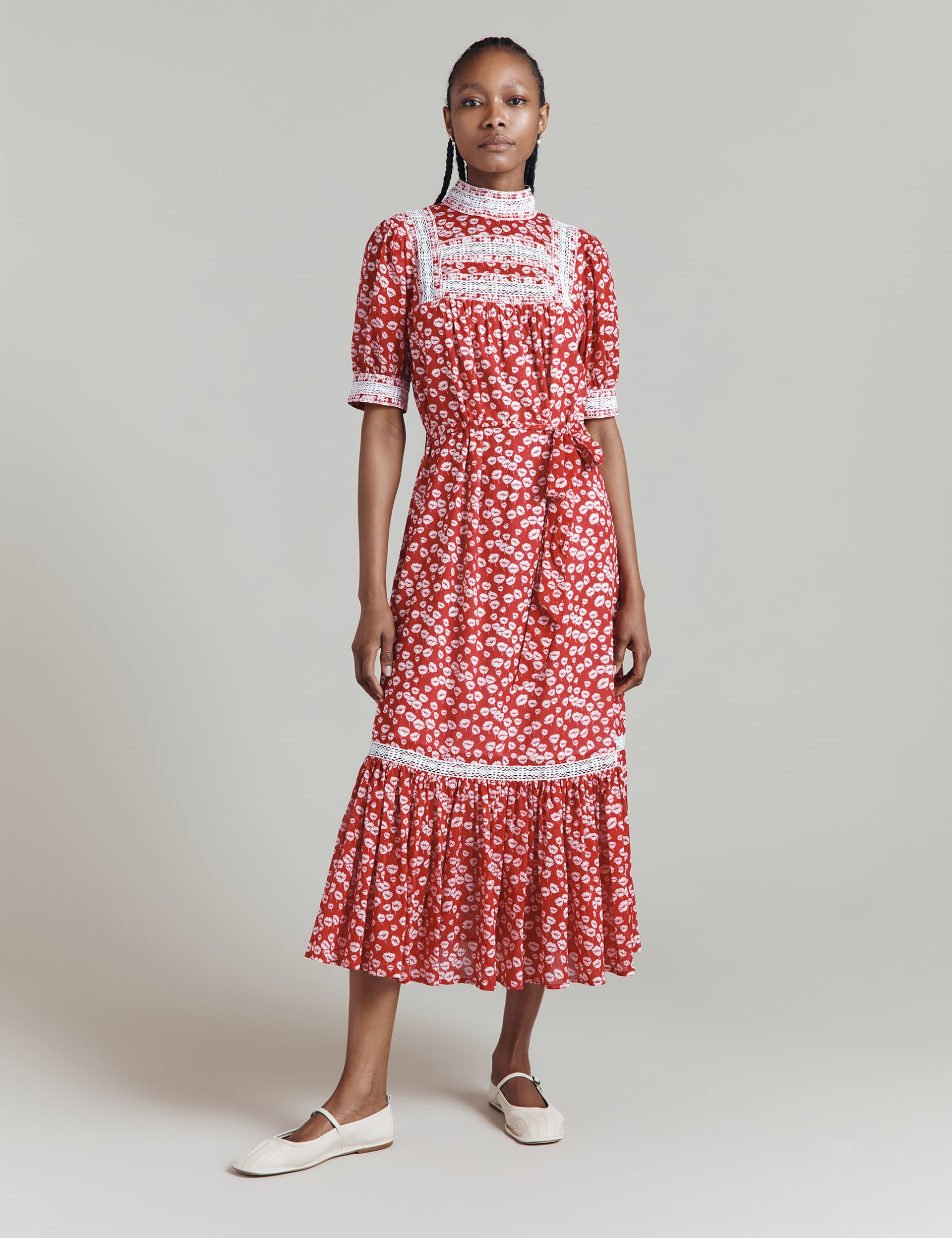 Ghost Women's Pure Cotton Ditsy Floral High Neck Dress