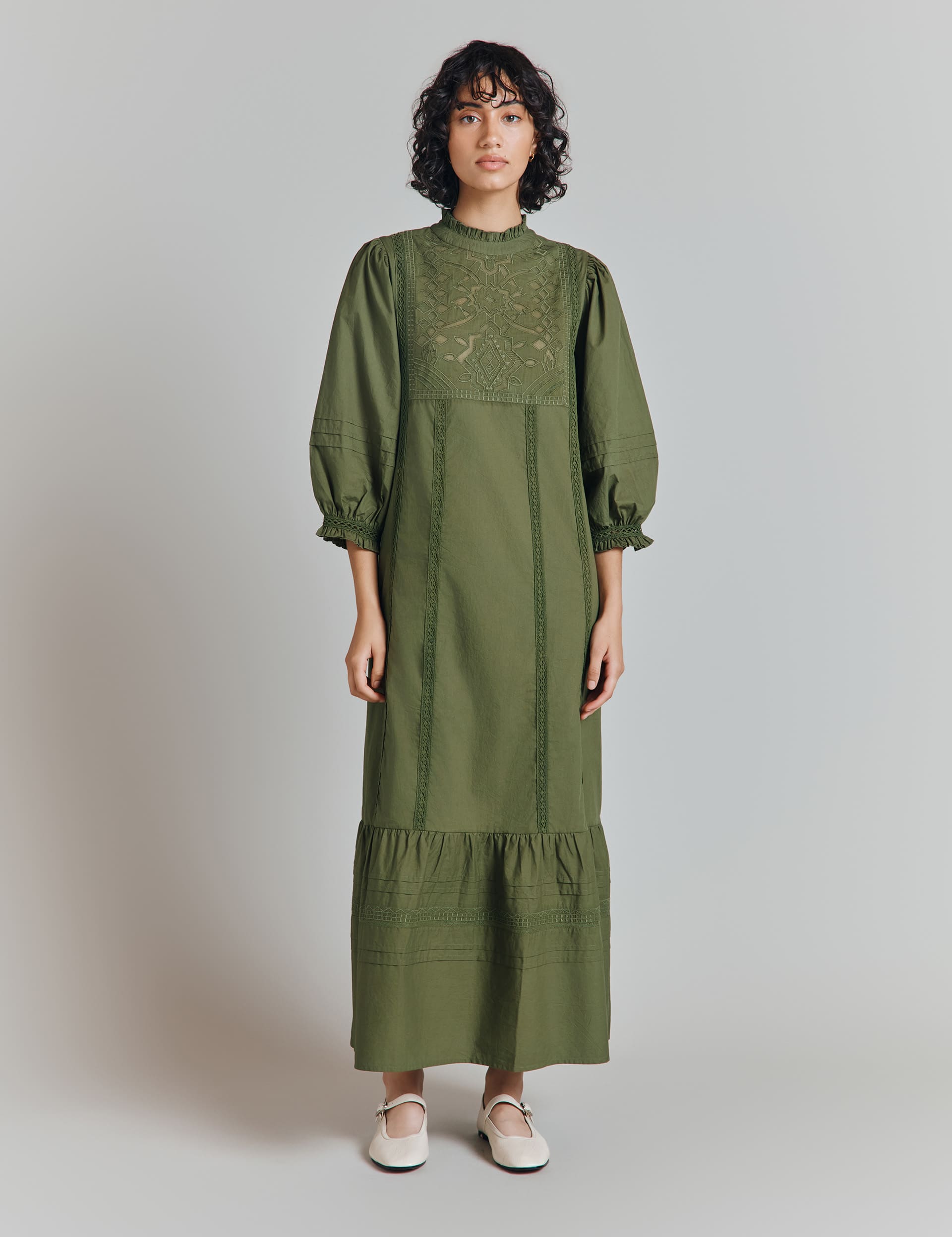 Ghost Women's Pure Cotton Broderie Midaxi Smock Dress