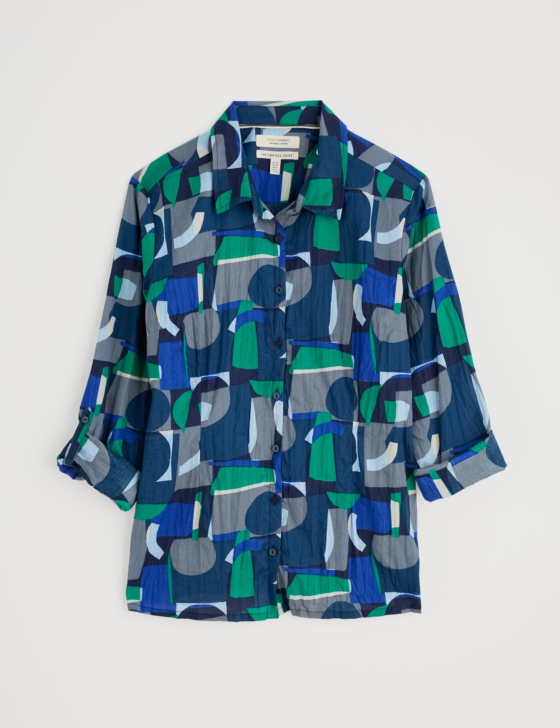 Seasalt Cornwall Women's Pure Cotton Geometric Crinkle Fitted Shirt - 14 - Navy Mix, Navy Mix