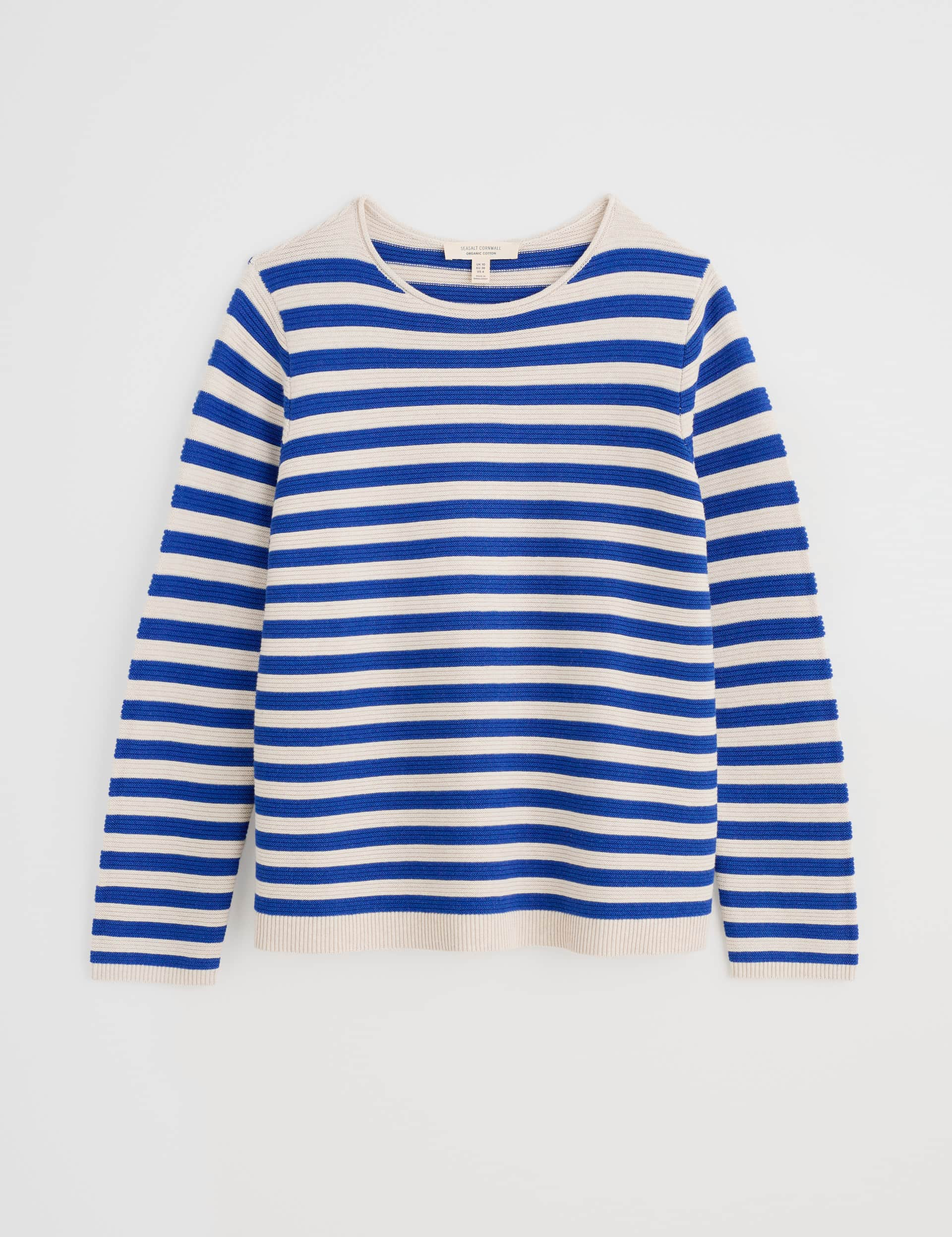 Seasalt Cornwall Women's Pure Cotton Striped Textured Relaxed Jumper - 14 - Blue Mix, Blue Mix