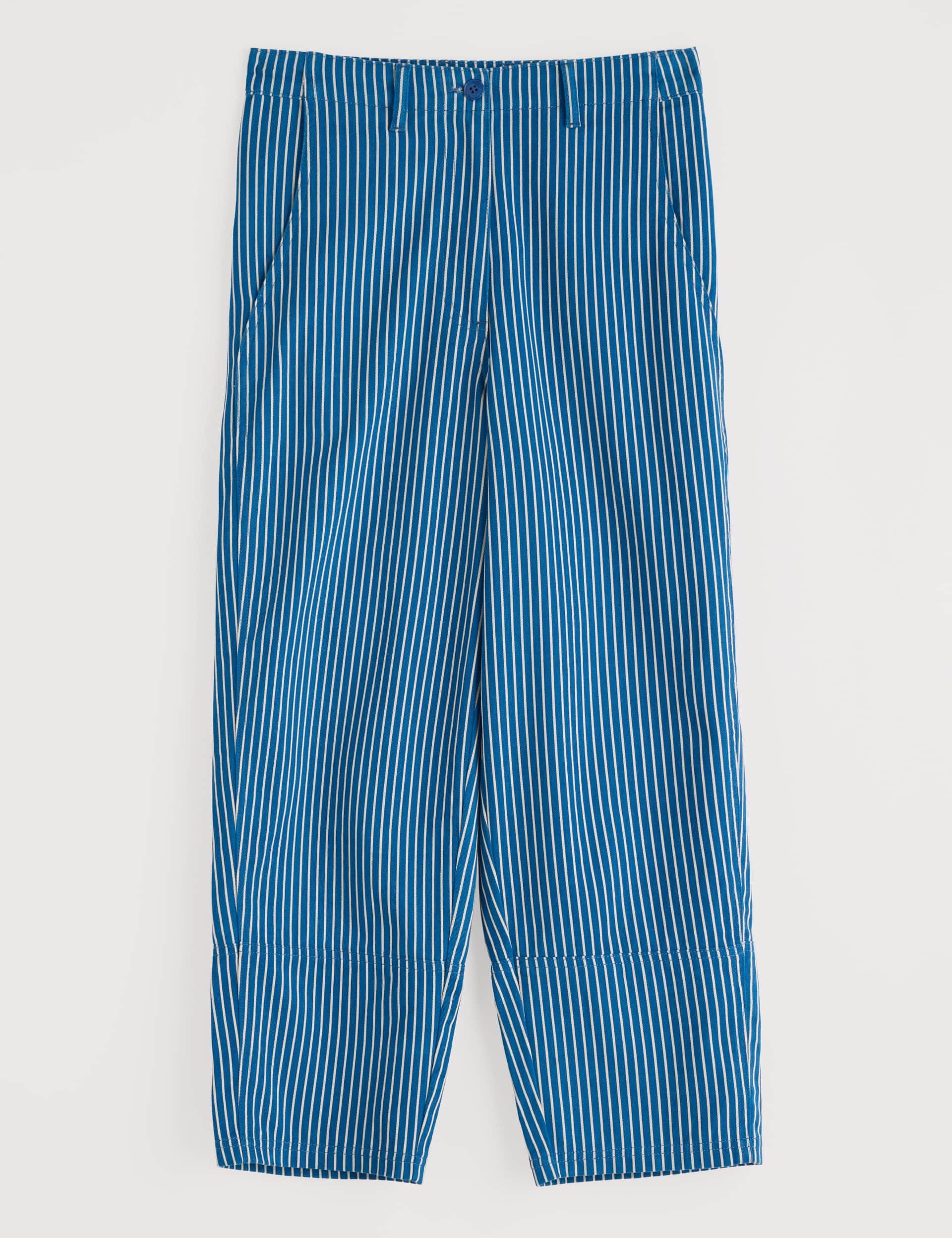 Seasalt Cornwall Women's Pure Cotton Striped Tapered Ankle Grazer Trousers - 12 - Blue Mix, Blue Mix