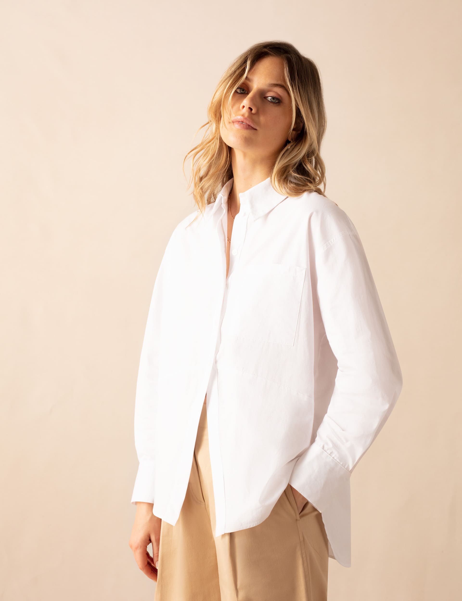 Ro&Zo Women's Pure Cotton Collared Relaxed Shirt - M - White, White