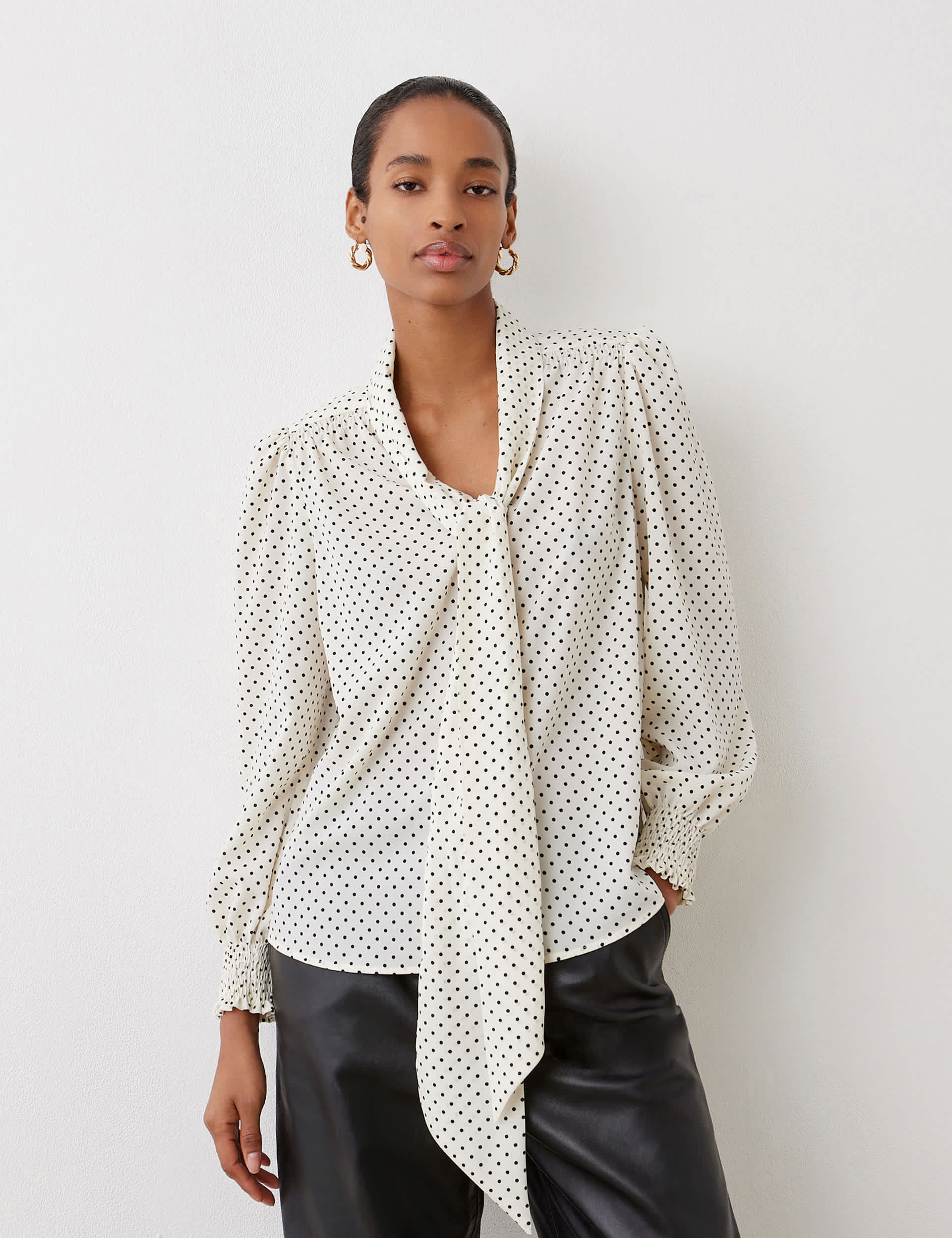 Finery London Women's Crepe Polka Dot Tie Neck Blouse - 18 - Ivory Mix, Ivory Mix