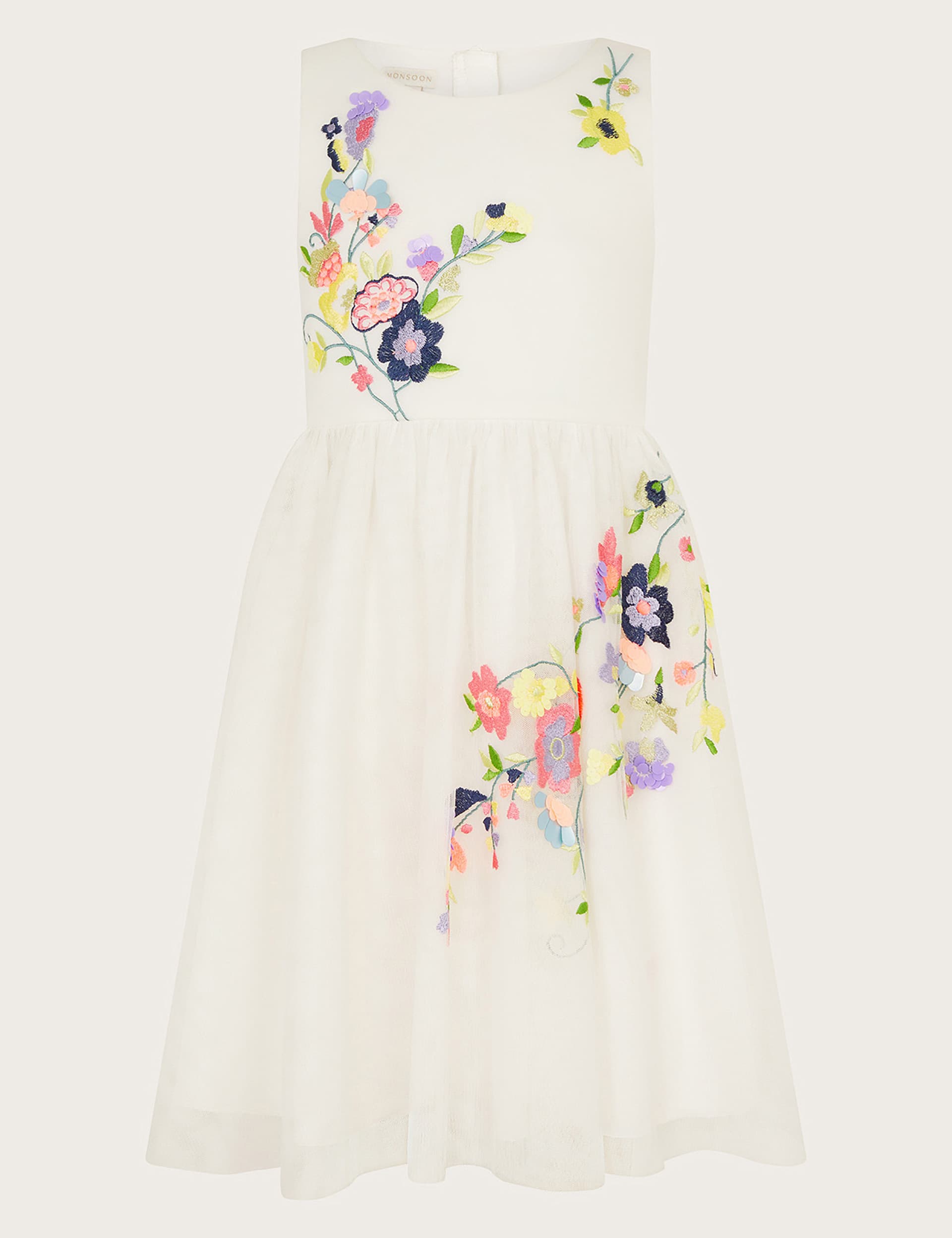 Monsoon Girls Floral Dress (3-13 Yrs) - 10y - Ivory Mix, Ivory Mix