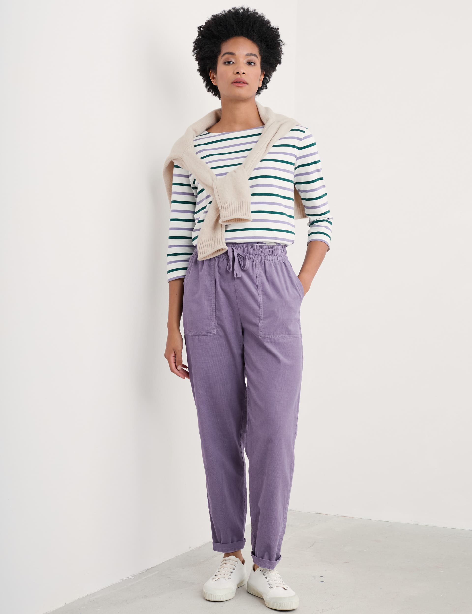 Seasalt Cornwall Women's Pure Cotton Striped Top - 14 - Purple Mix, Purple Mix