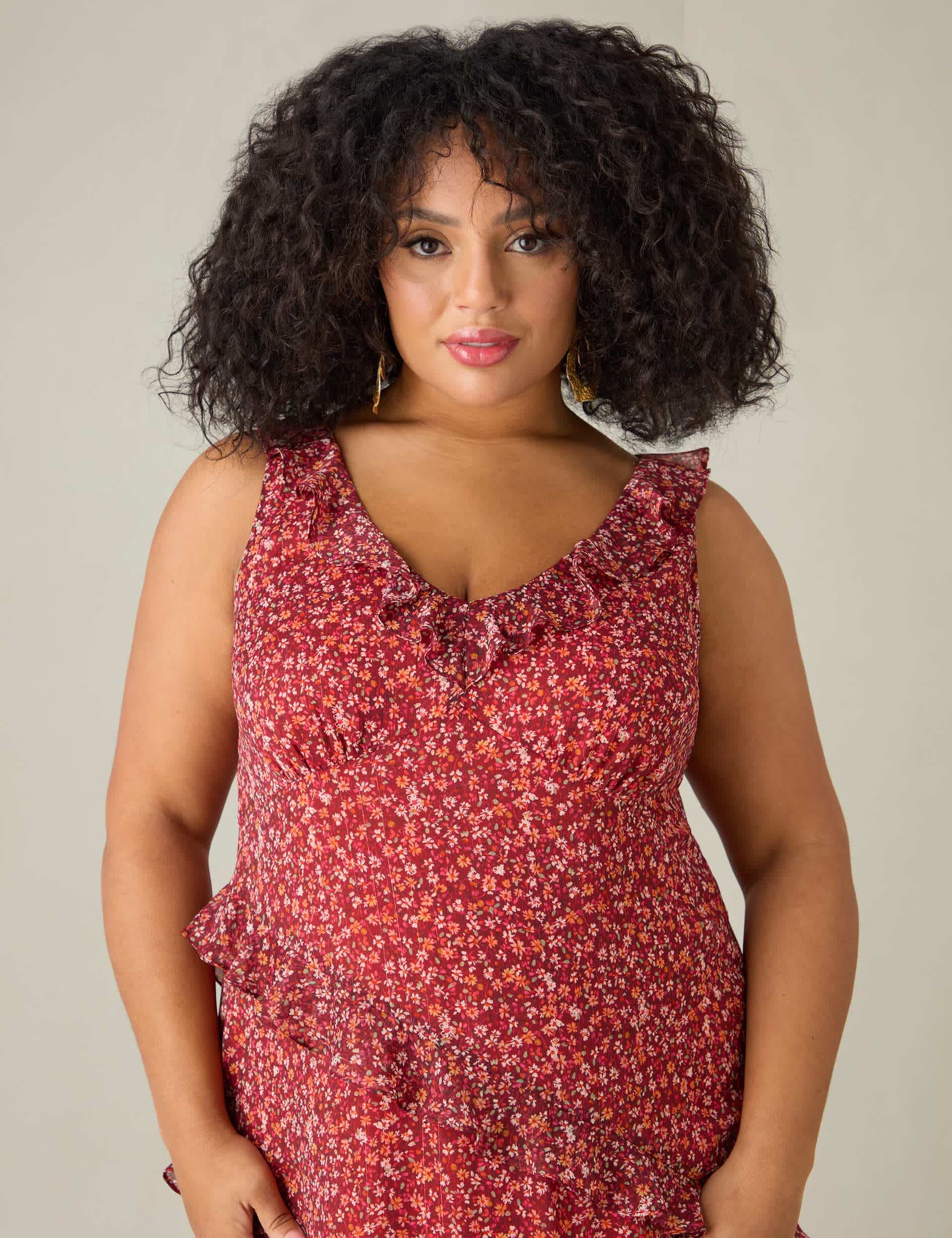 Live Unlimited London Women's Floral Frill Detail Midaxi Swing Dress