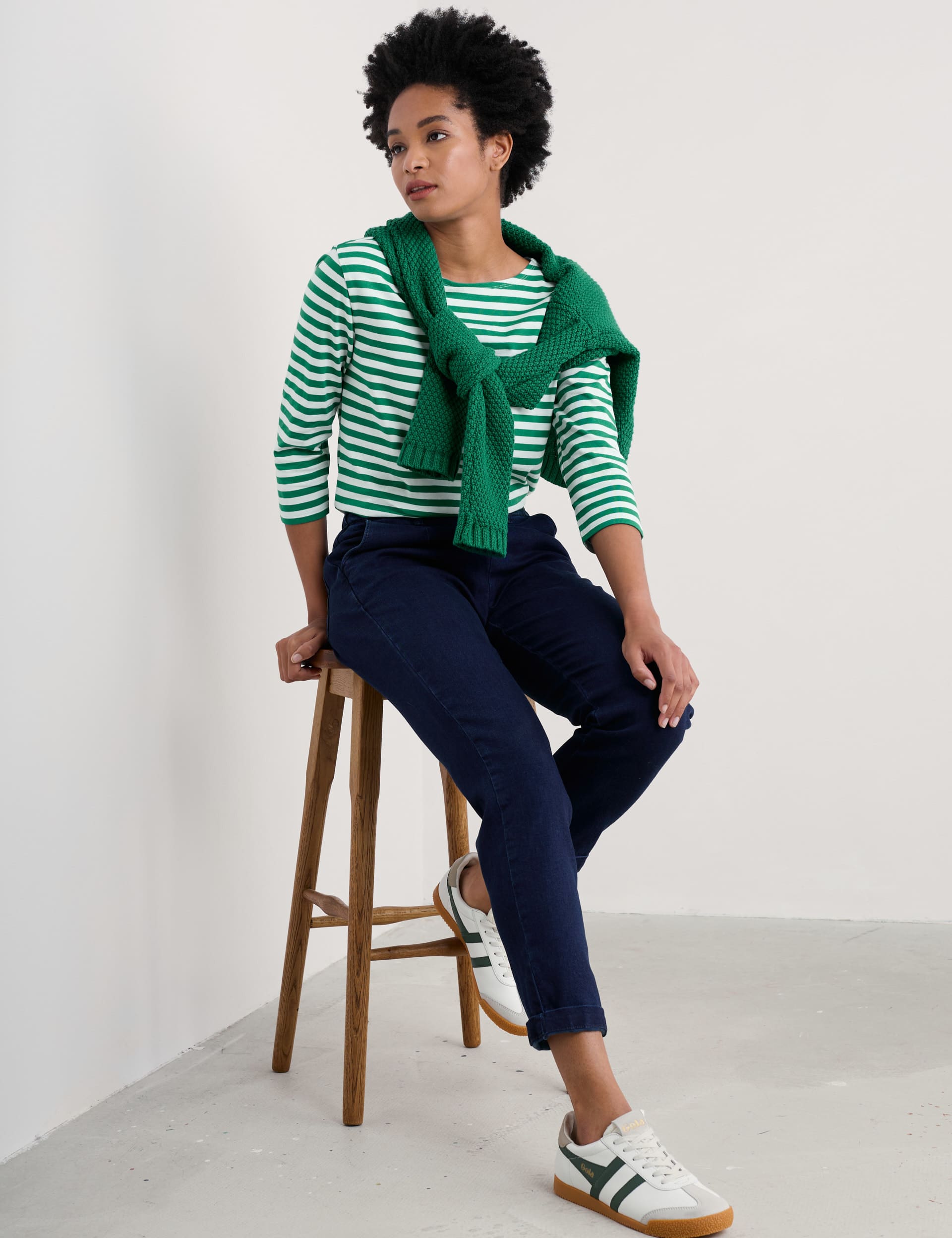 Seasalt Cornwall Women's Pure Cotton Striped T-Shirt - 14 - Green Mix, Green Mix