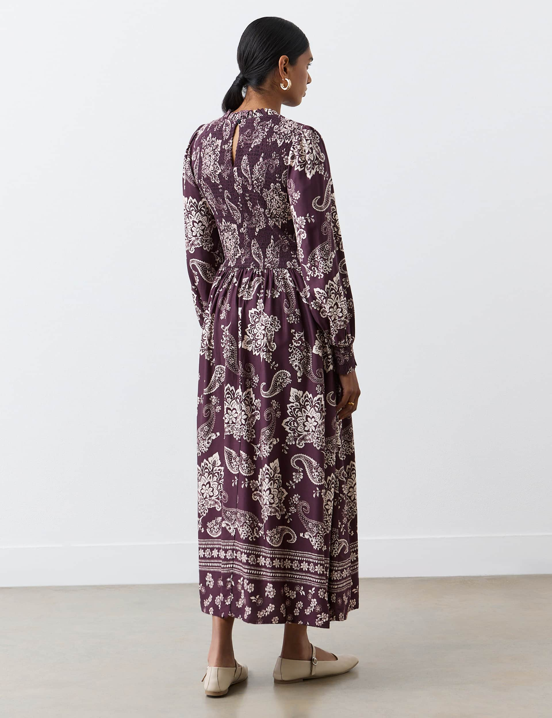 Finery London Women's Printed Shirred Midi Smock Dress - 16 - Purple Mix, Purple Mix,Green Mix