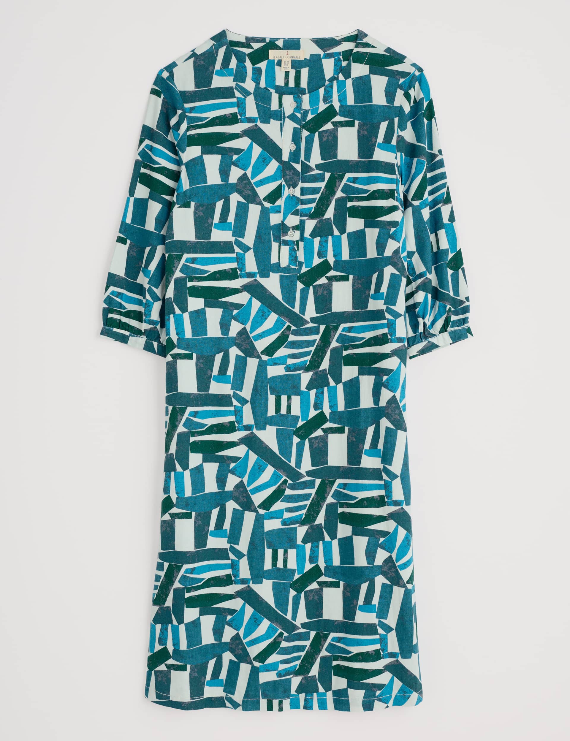 Seasalt Cornwall Women's Linen Rich Geometric Midi Shift Dress - 16 - Teal Mix, Teal Mix