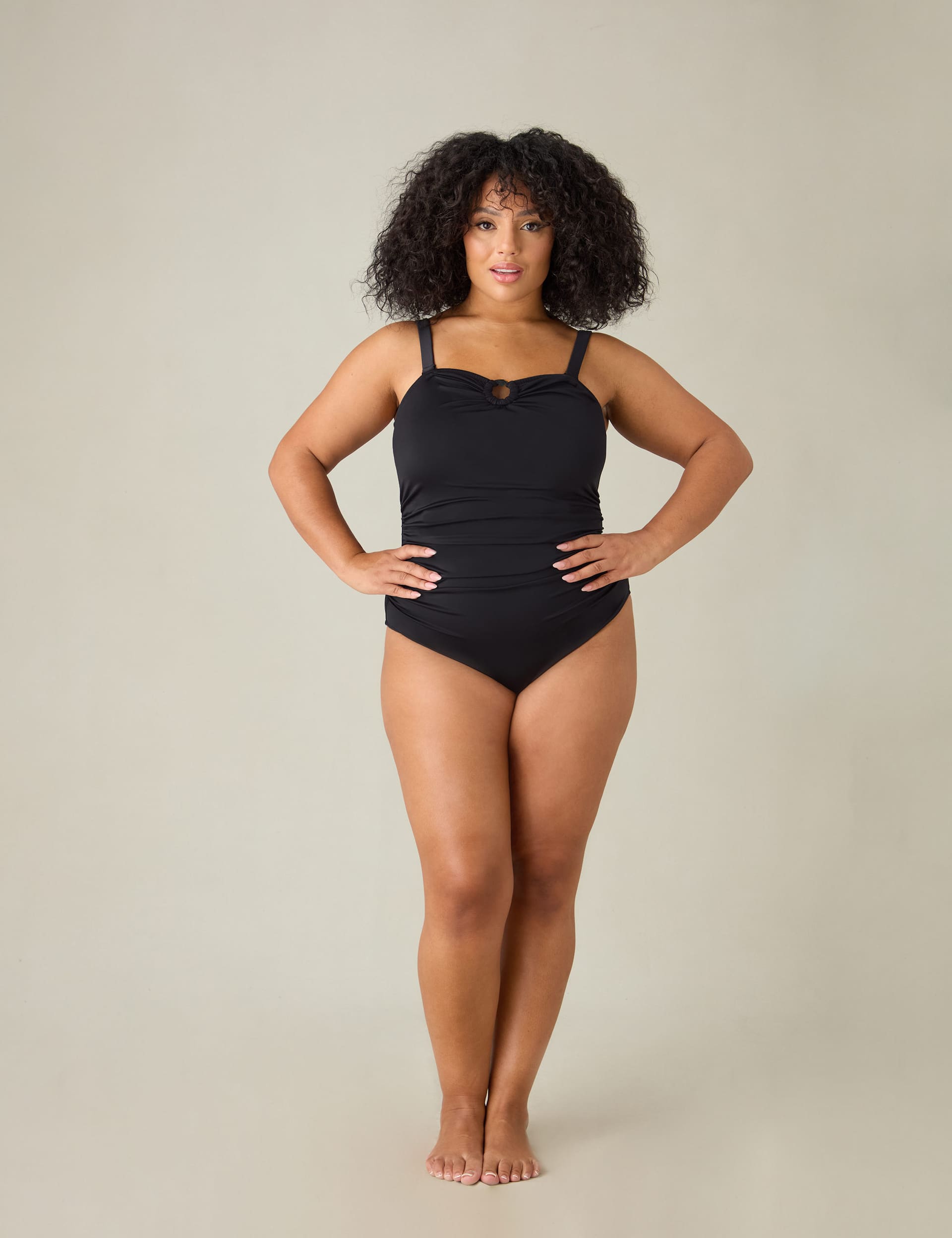 Live Unlimited London Women's Padded Bandeau Ring Detail Ruched Swimsuit