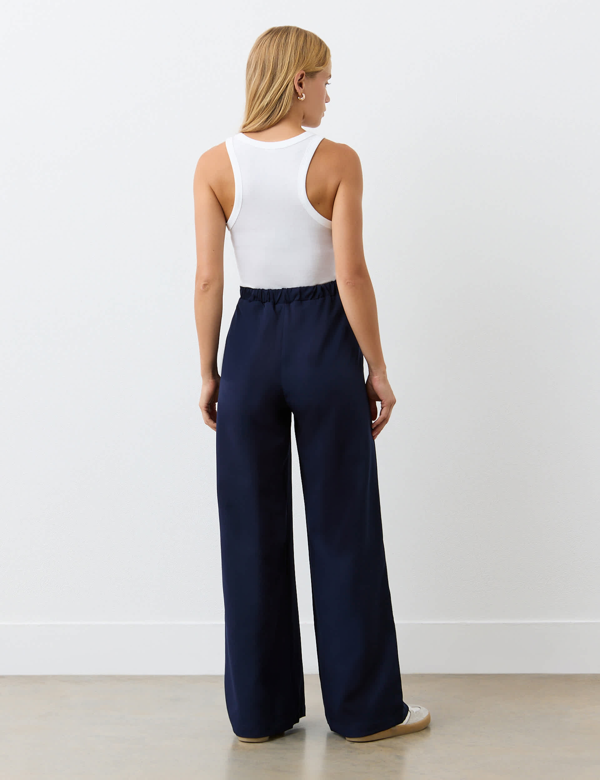 Finery London Women's Elasticated Waist Wide Leg Trousers - 16REG - Navy, Black,Navy